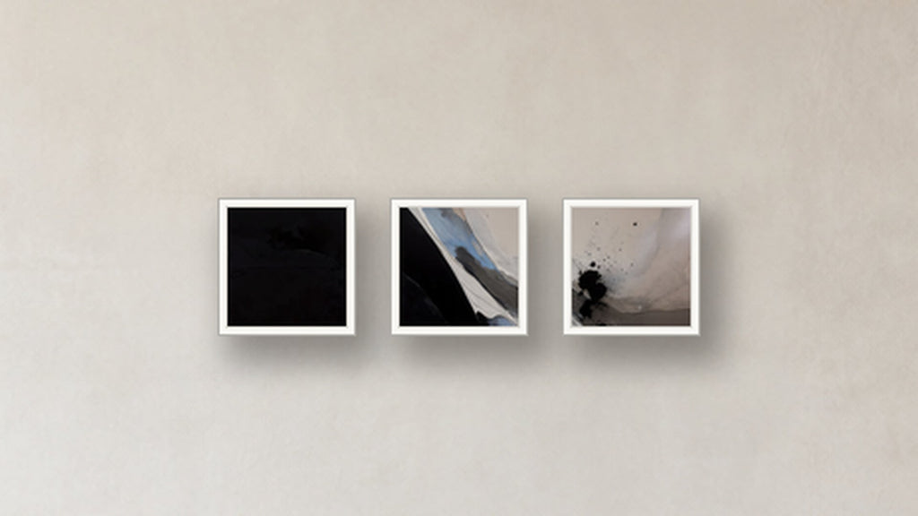Nucleation Three-Square Display — FRAMED PAPER WHITE 12x12