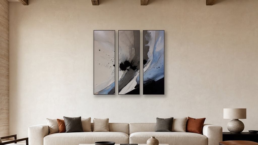 Nucleation TRIPTYCH 20x60 accurately scaled living-room mockup