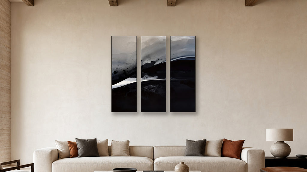 Oxidation TRIPTYCH 20x60 accurately scaled living-room mockup