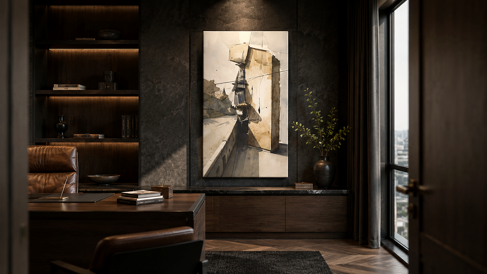 Alley shown in a distinct architectural office setting
