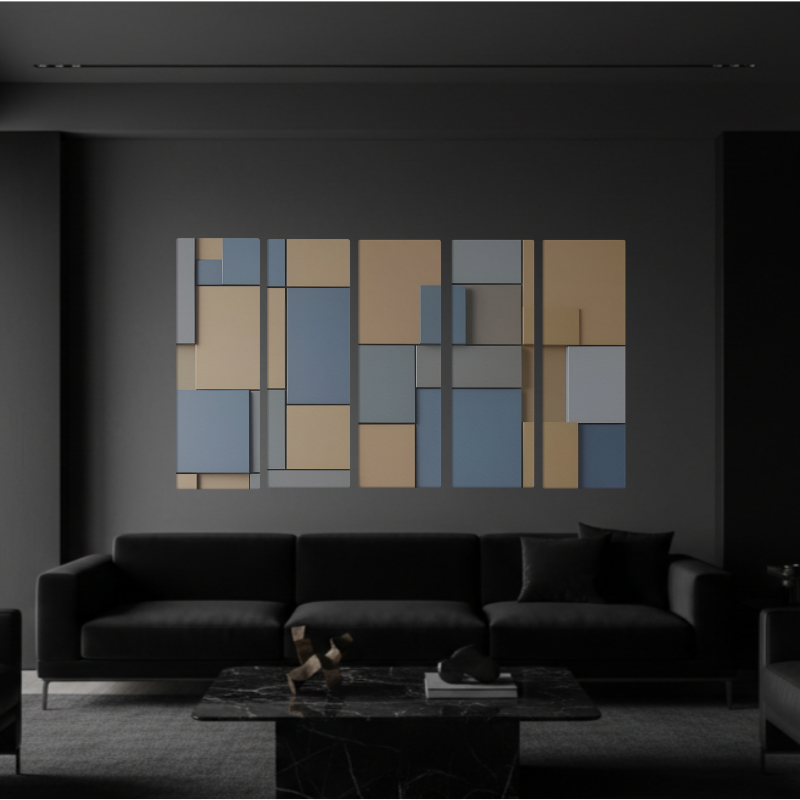 Agate wall art product image as a bundle strata 2 5-panel profile in 16 x 48 inch statement piece