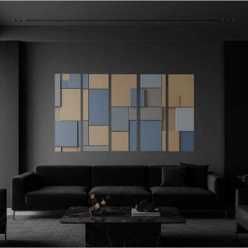 Agate wall art product image as a bundle strata 2 5-panel profile in 16 x 48 inch statement piece