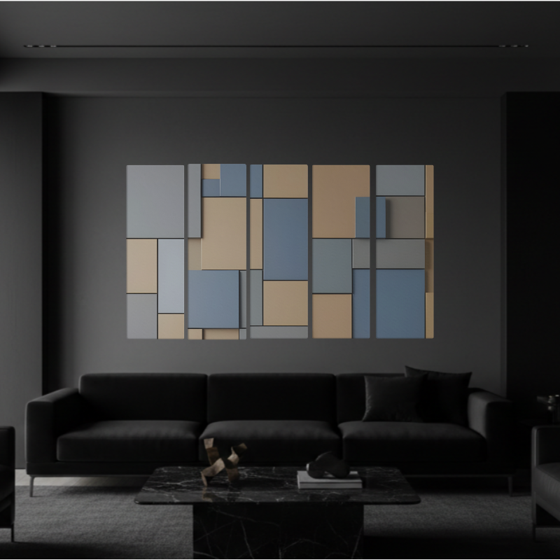 Agate wall art product image as a bundle strata 1 5-panel profile in 16 x 48 inch statement piece