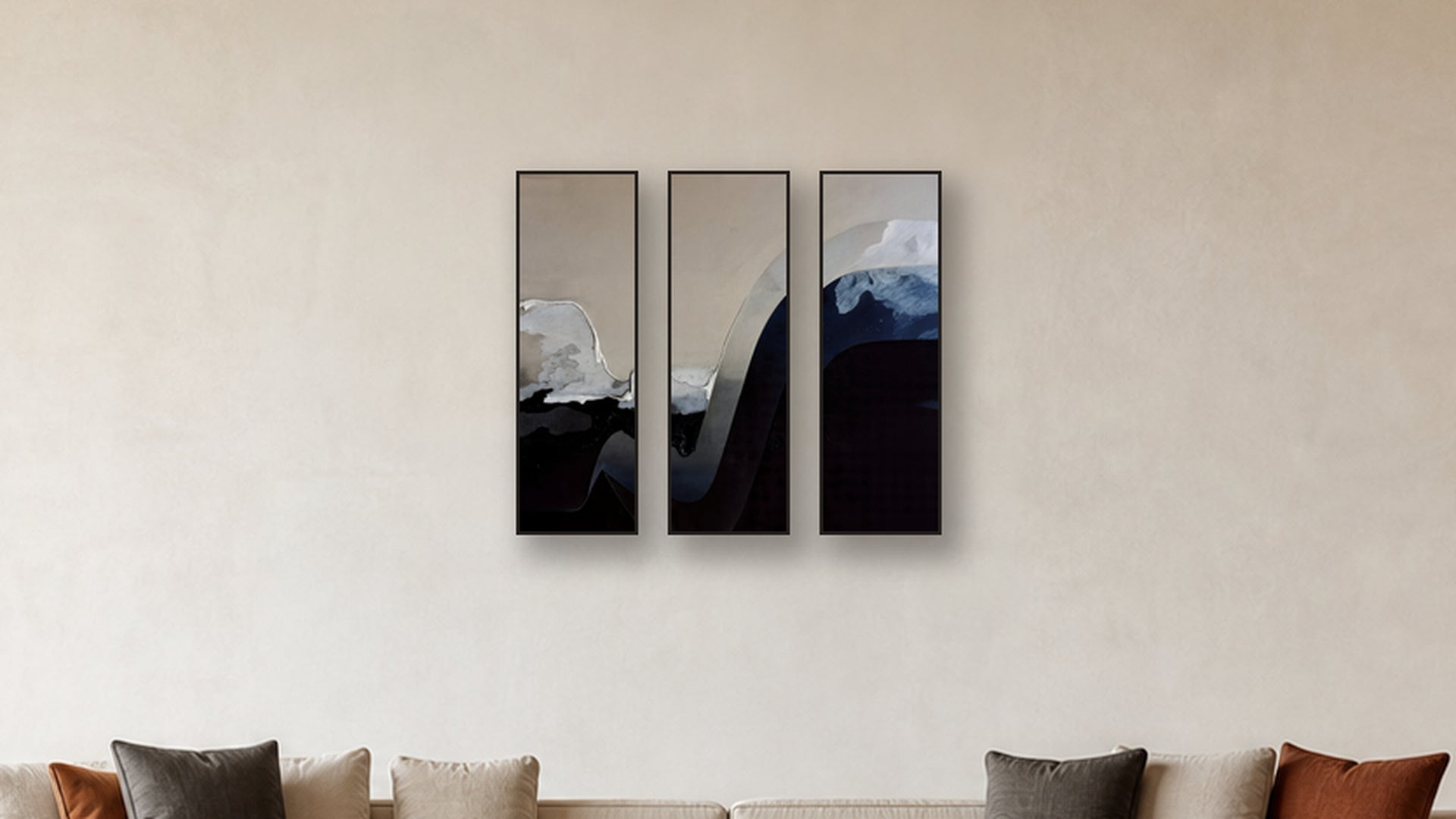 Passivation TRIPTYCH 12x36 accurately scaled living-room mockup