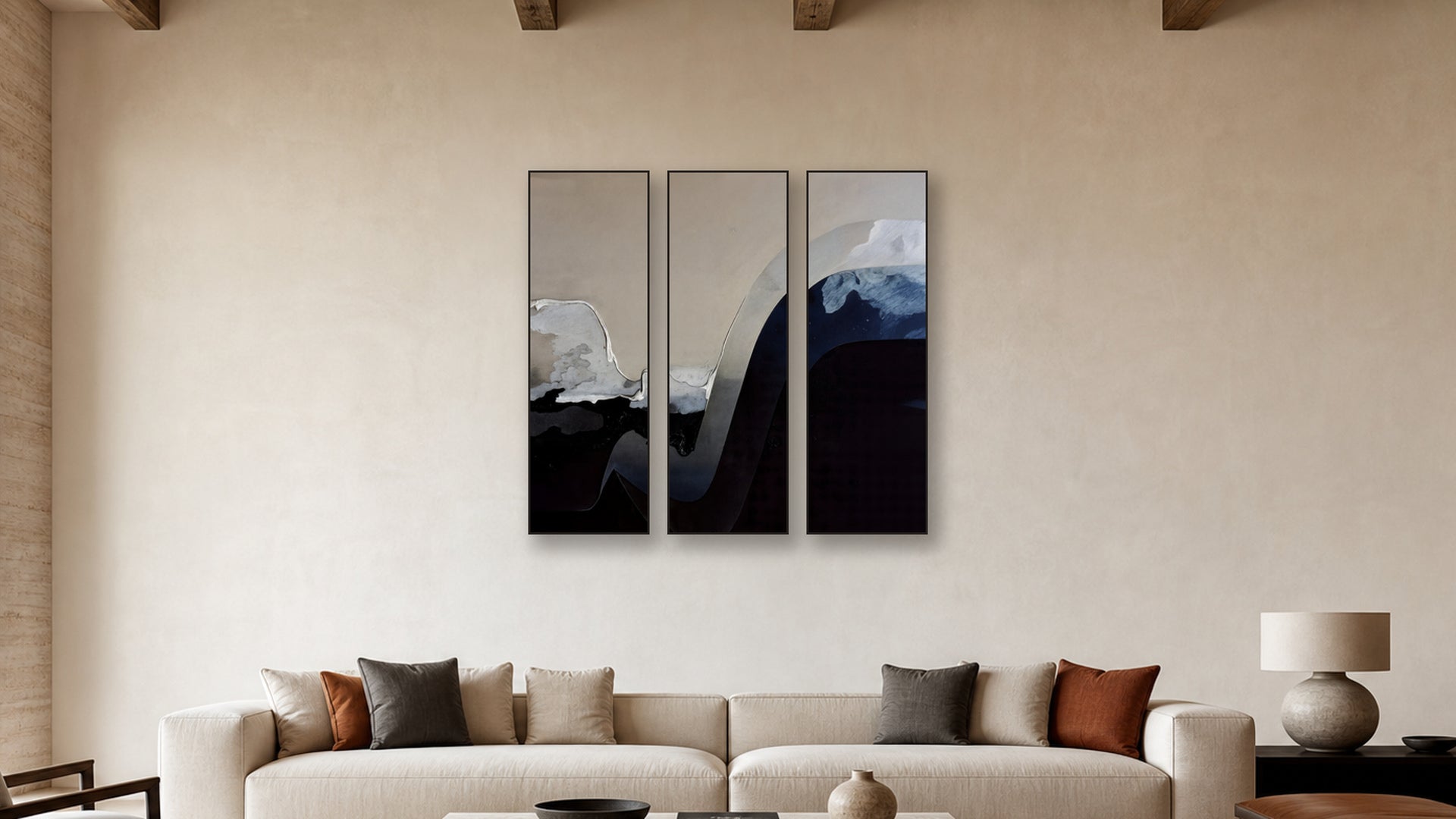 Passivation TRIPTYCH 20x60 accurately scaled living-room mockup