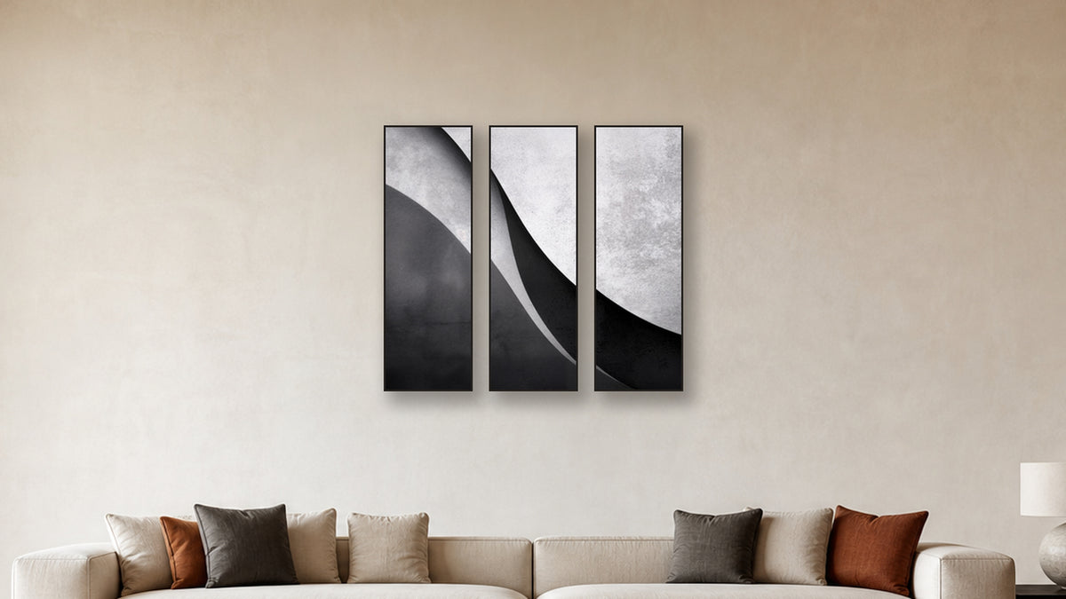 Polar TRIPTYCH 16x48 accurately scaled living-room mockup