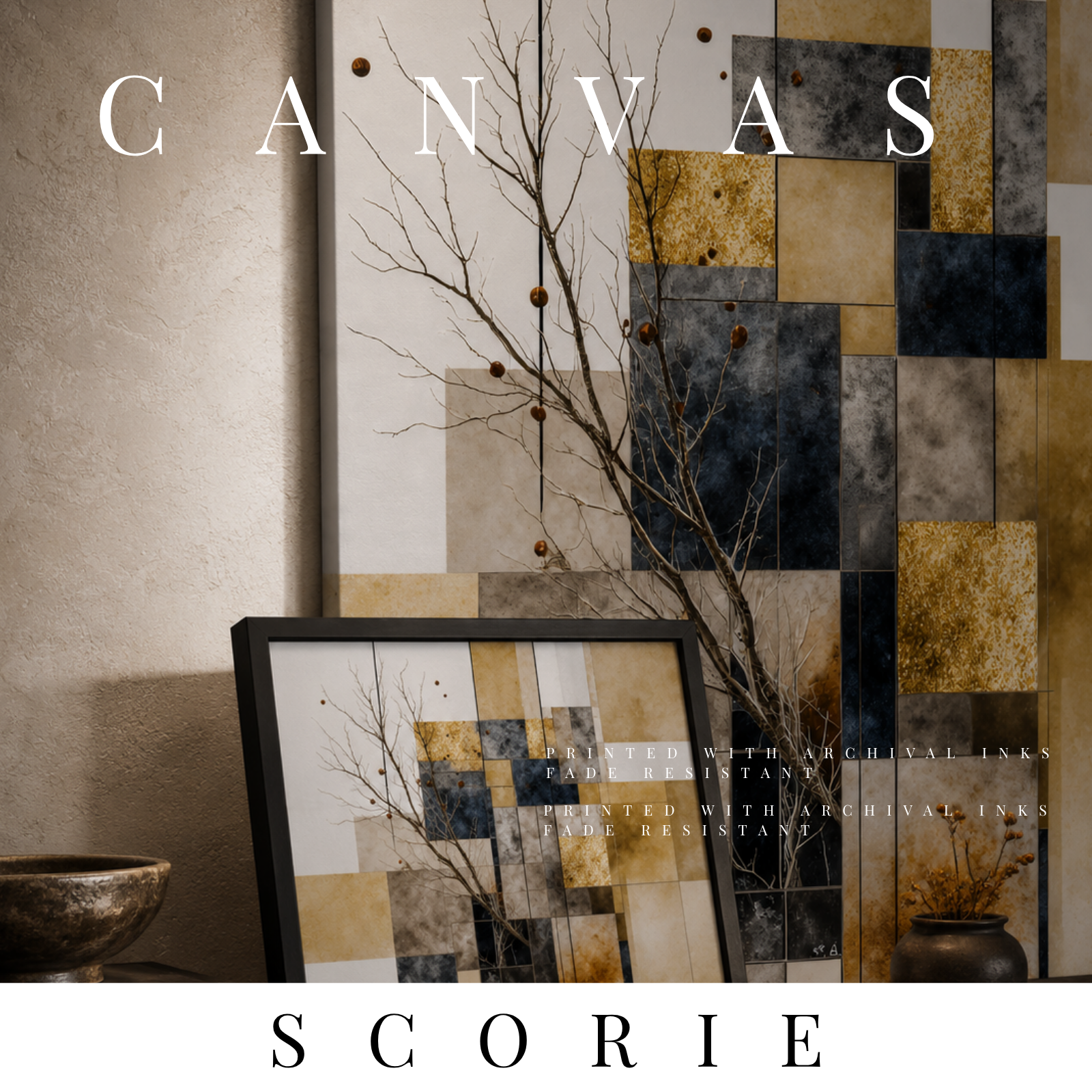 Scorie canvas print shown in product view in 10 x 20 inch universal size
