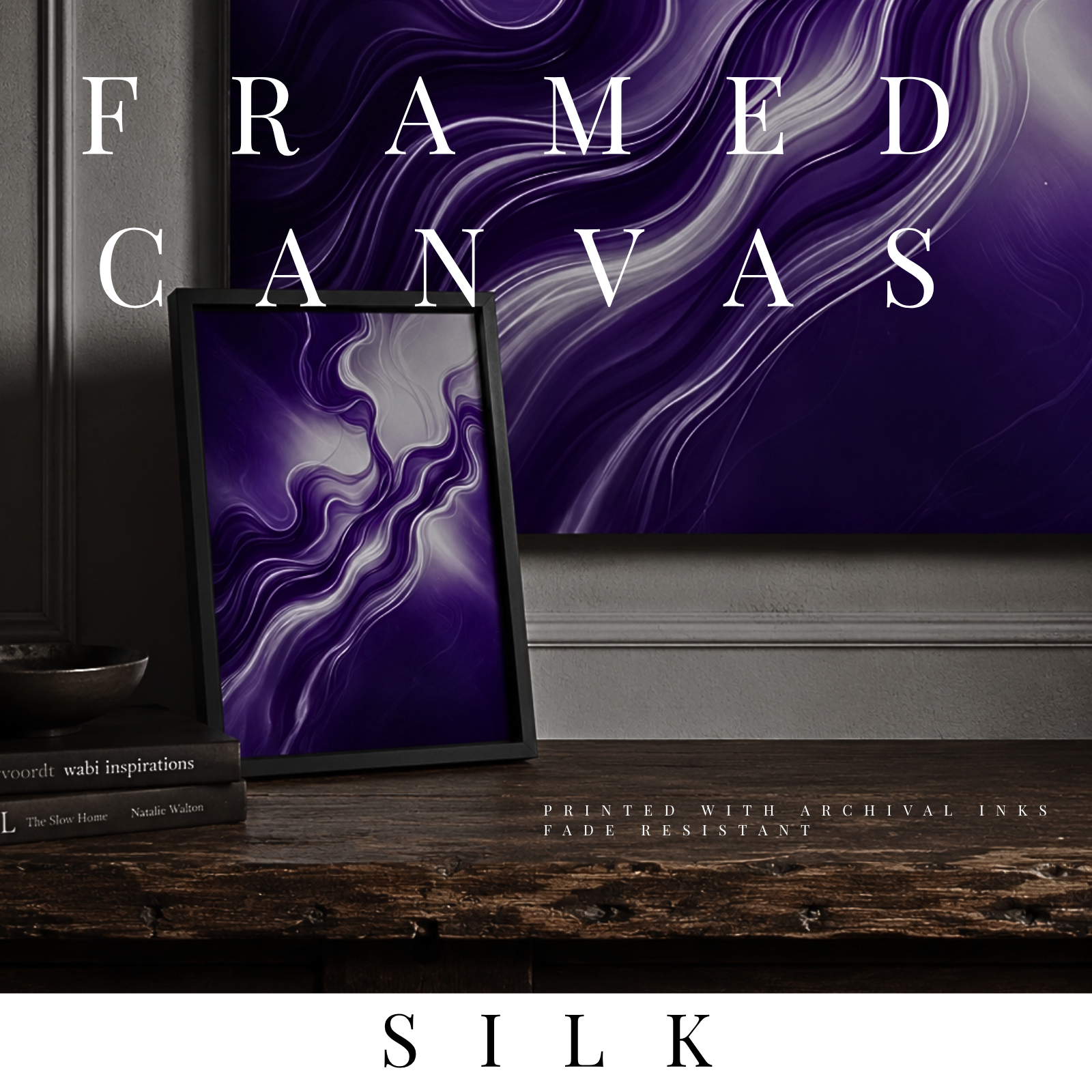 Silk framed canvas print shown in product view in black frame, 8 x 10 inch universal size