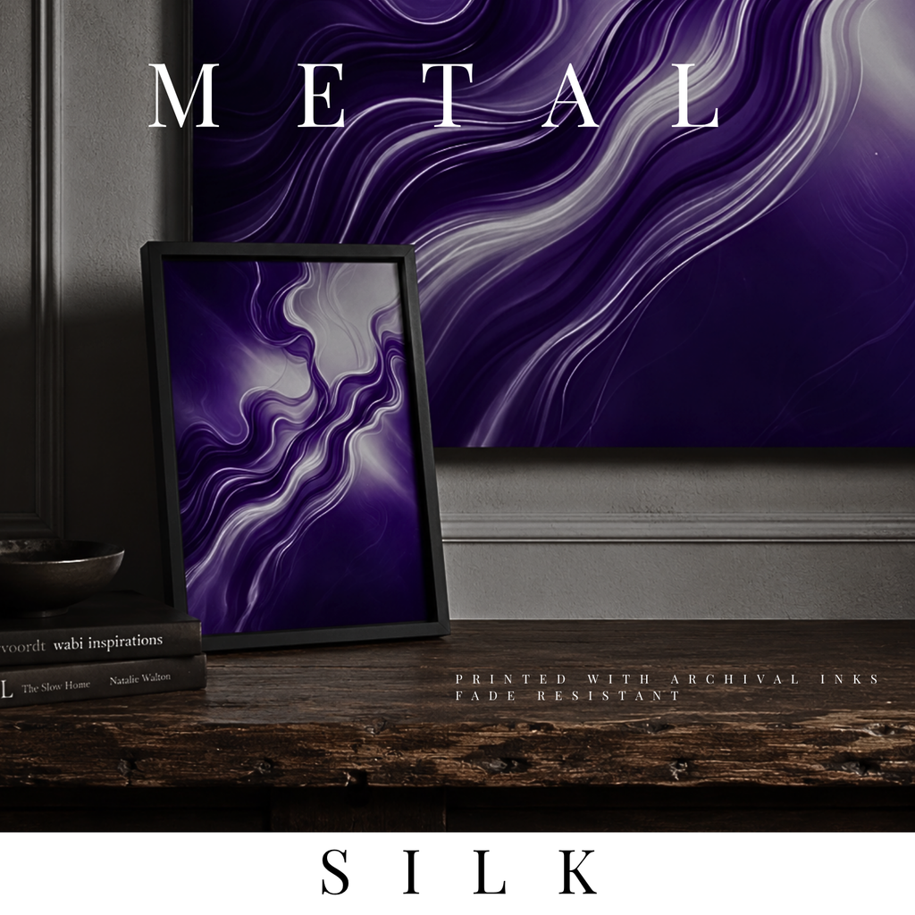 Silk metal print shown in product view in 8 x 10 inch universal size