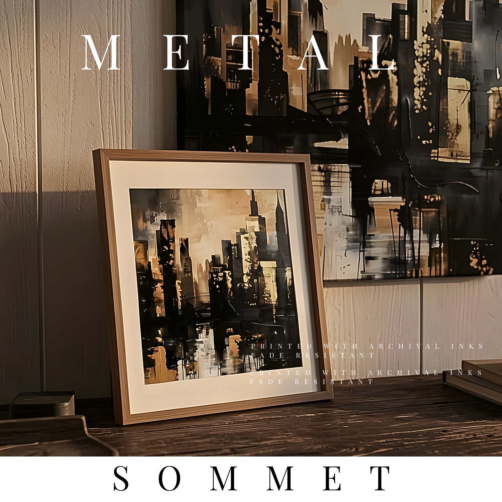 Sommet metal print skyline shown in product view in 12 x 12 inch universal size