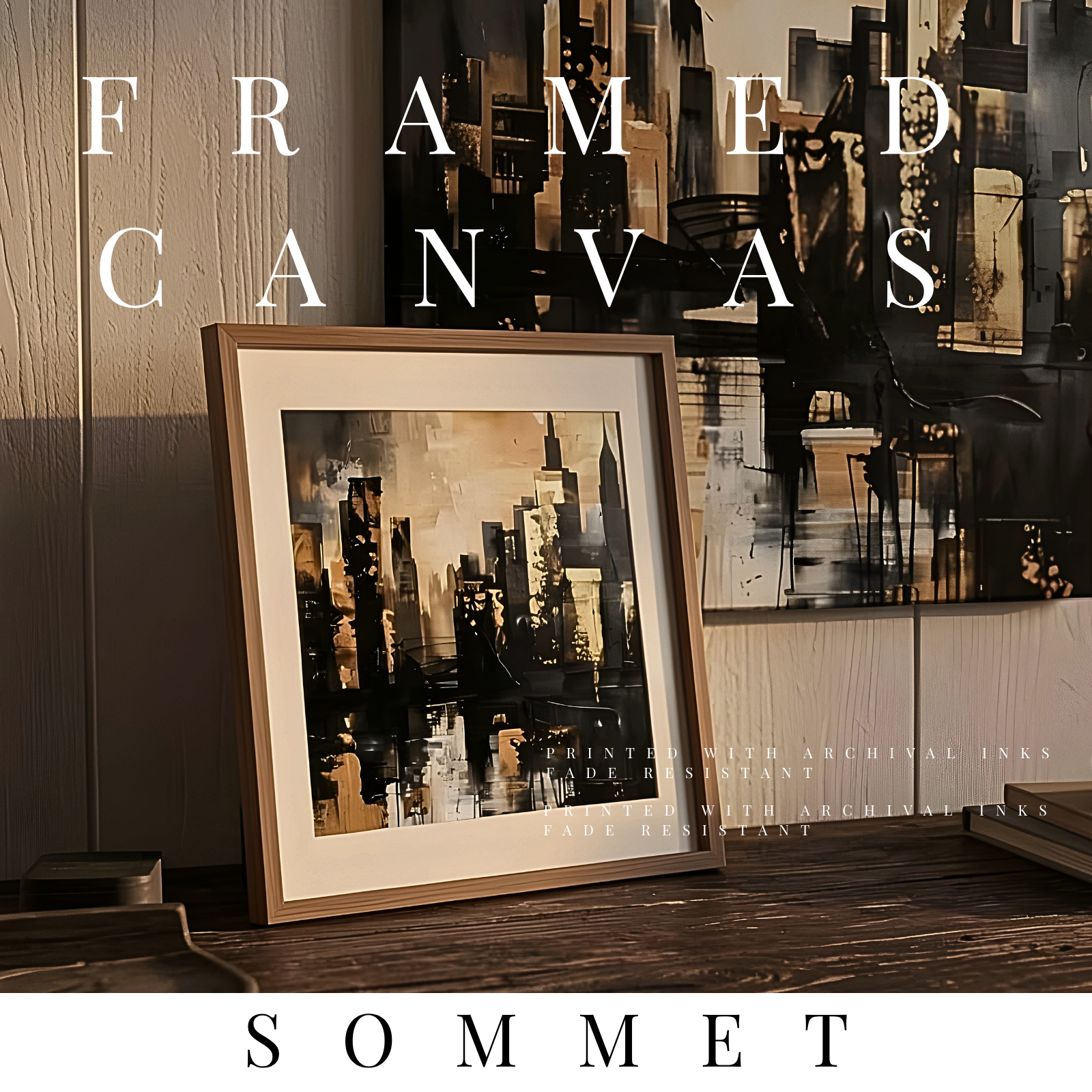 Sommet framed canvas skyline shown in product view in black frame, 12 x 16 inch universal size