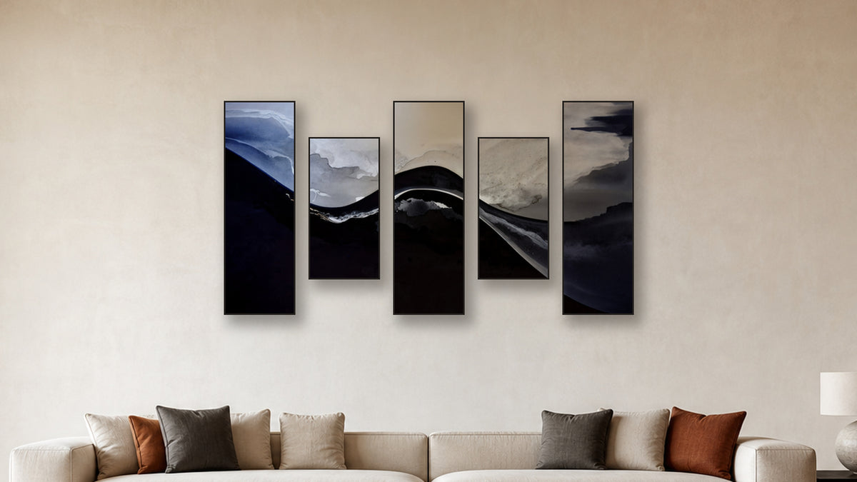 SUBLIMATION Peak I-V 16-inch living-room mockup; panels II and IV vertically center-aligned