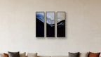 Sublimation Triptych I–III accurate 12×36 living-room mockup