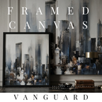 Vanguard framed canvas skyline shown in product view in black frame, 12 x 16 inch universal size