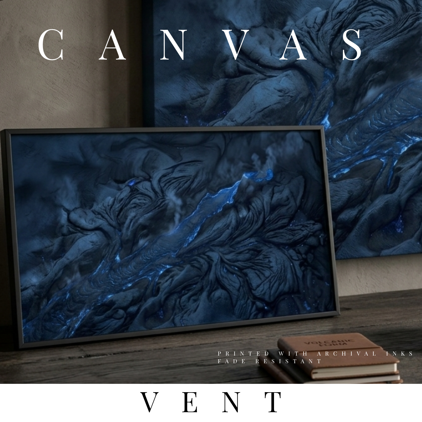 Vent canvas print shown in product view in 10 x 20 inch universal size