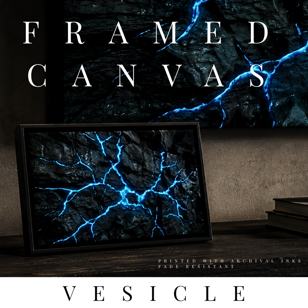 Vesicle framed canvas print shown in product view in black frame, 8 x 10 inch universal size