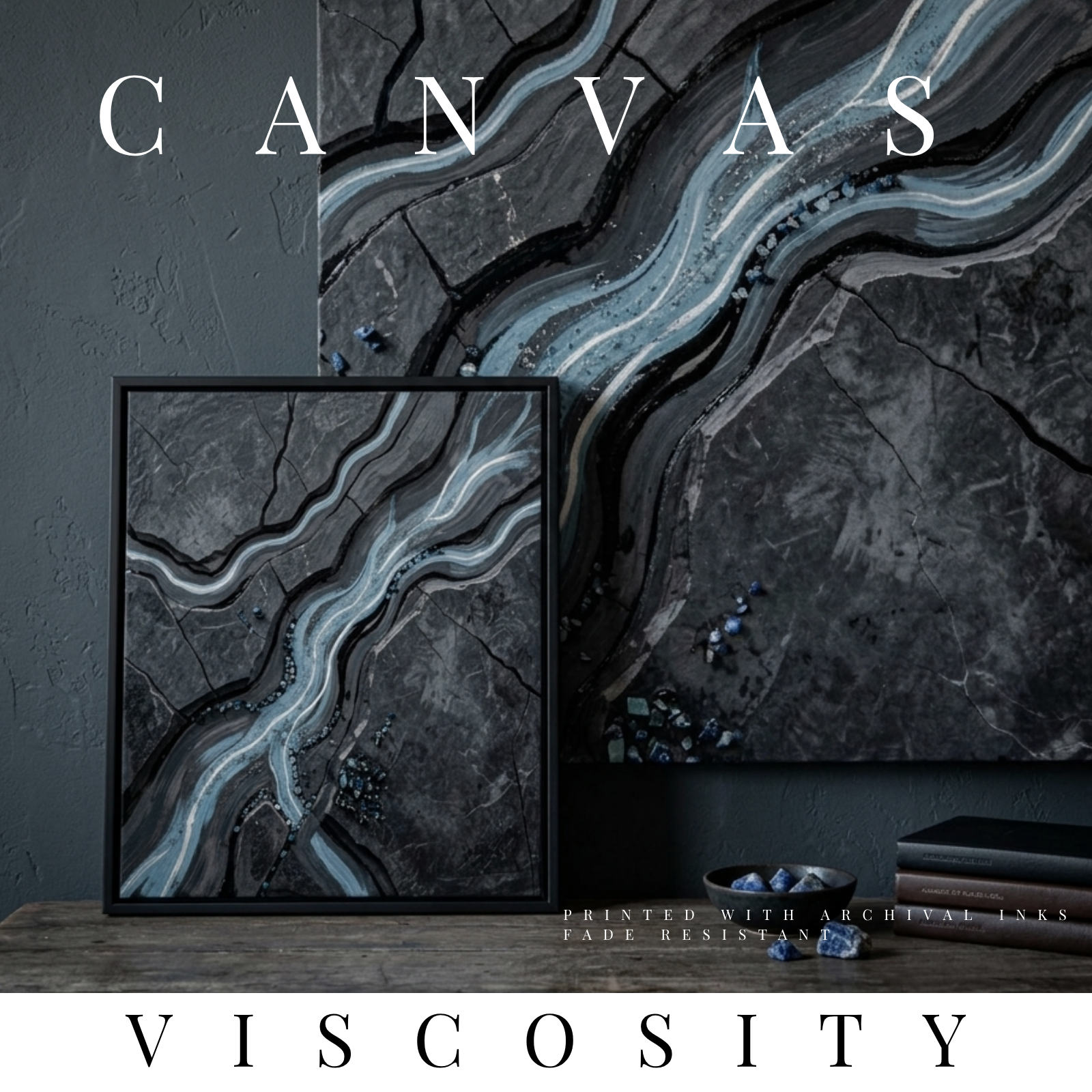 Viscosity canvas print shown in product view in 10 x 20 inch universal size
