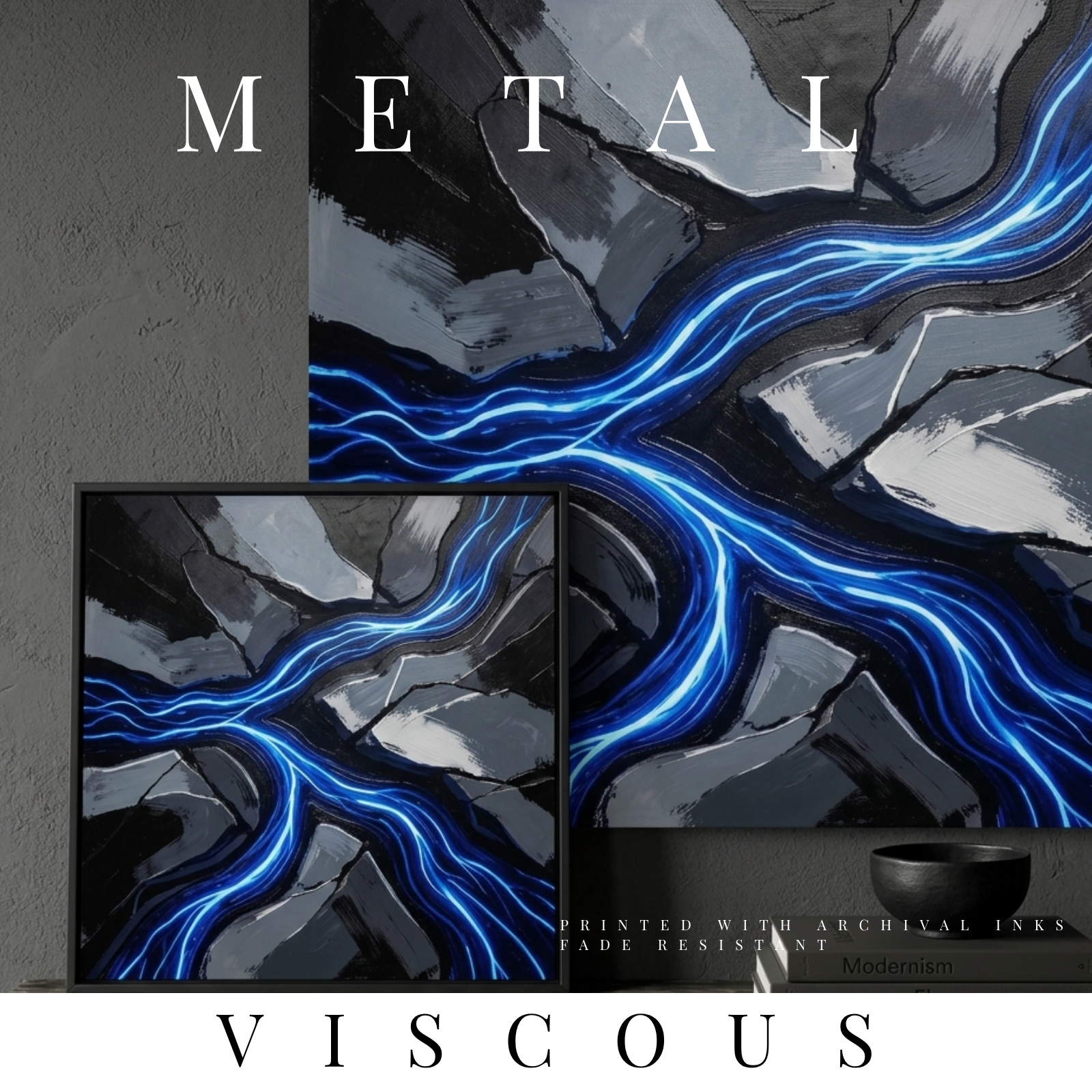 Viscous metal print shown in product view in 8 x 10 inch universal size