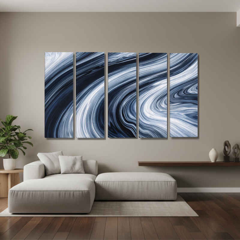 Vortex bundle strata 1 5-panel profile abstract art shown in product view in 12 x 36 inch large size