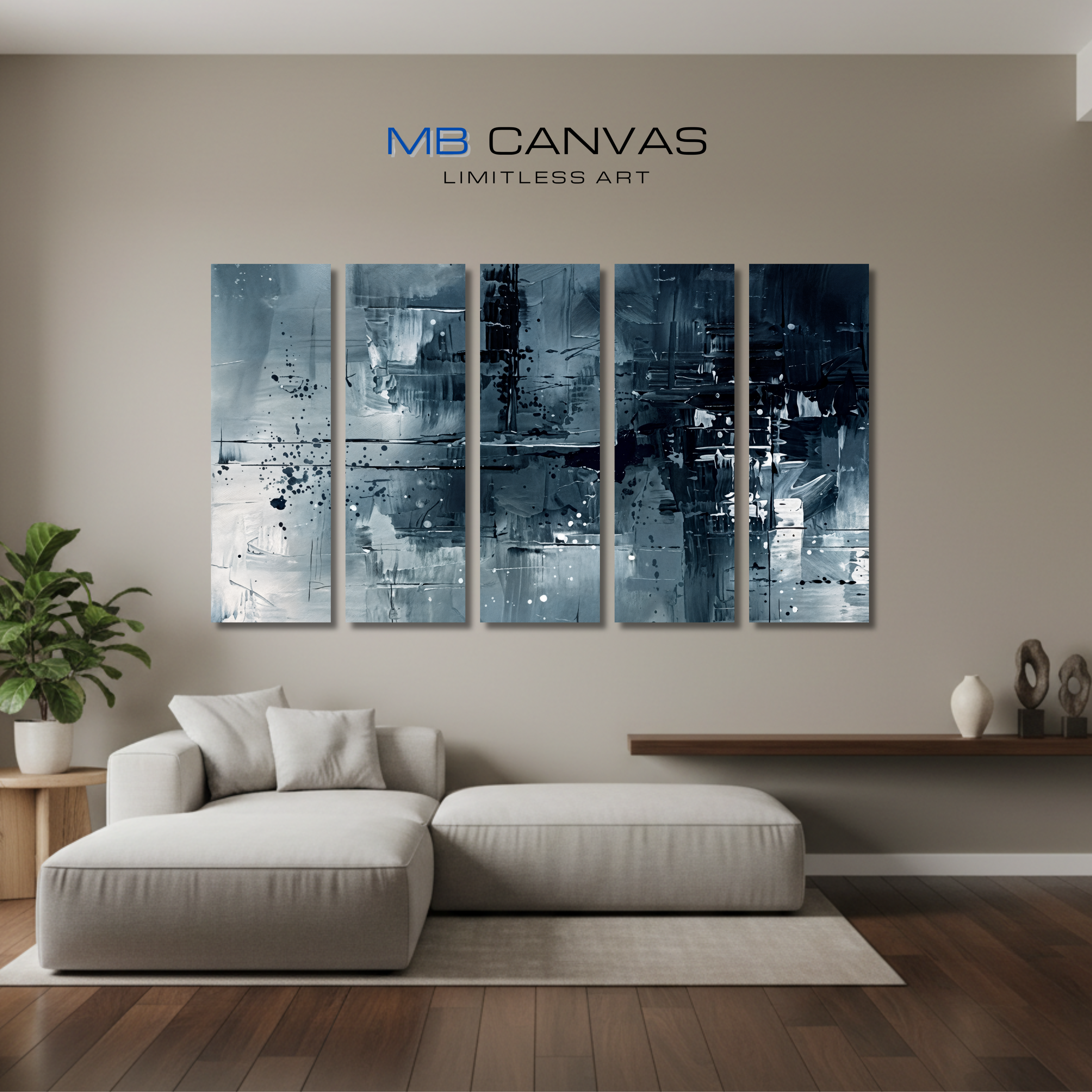 Amidst bundle strata 1 5-panel shown in wall display view in 12 x 36 inch large size