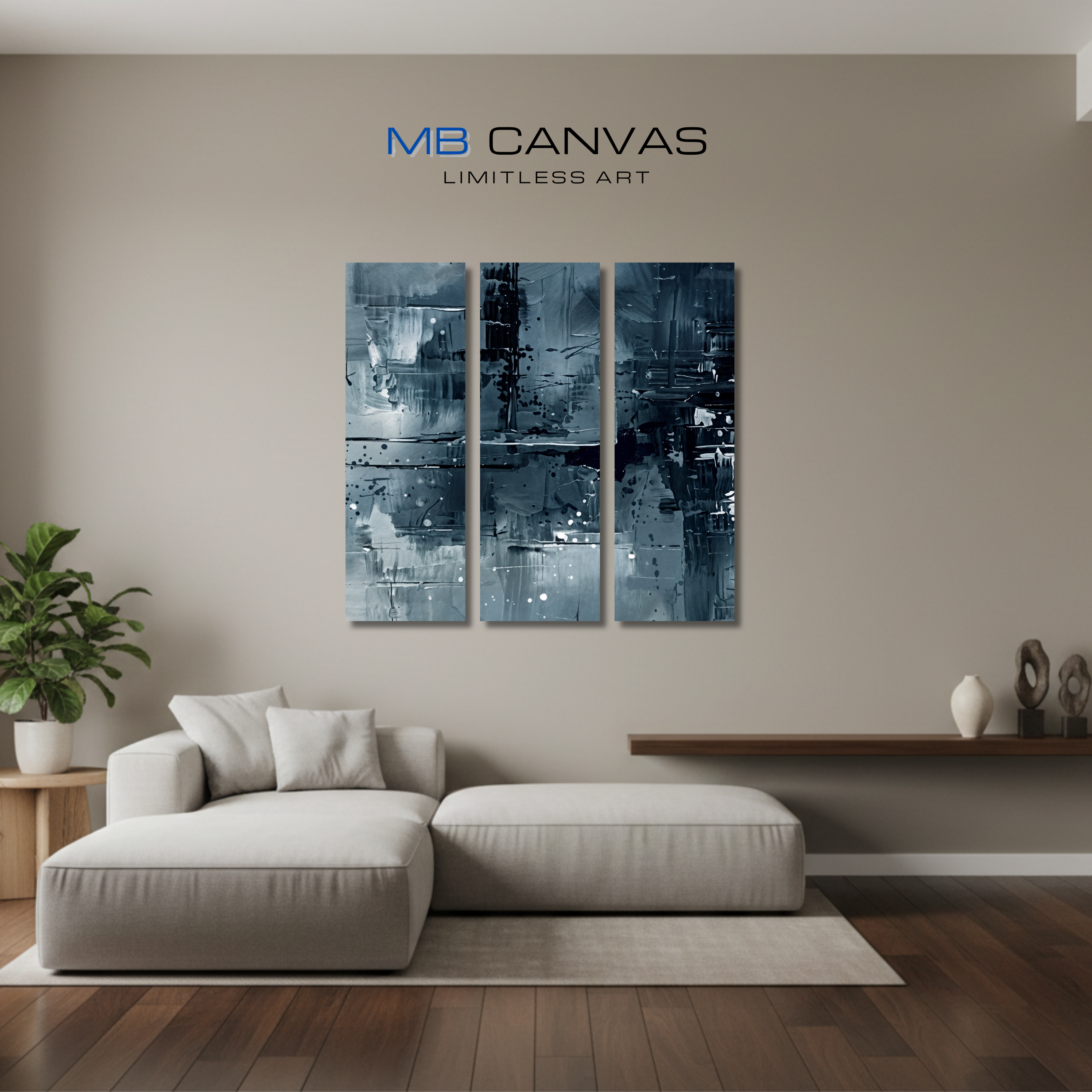 Amidst bundle triptych 2 3-panel shown in wall display view in 12 x 36 inch large size