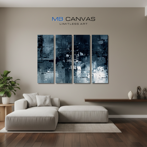 Amidst bundle tetrad 3 4-panel shown in wall display view in 12 x 36 inch large size