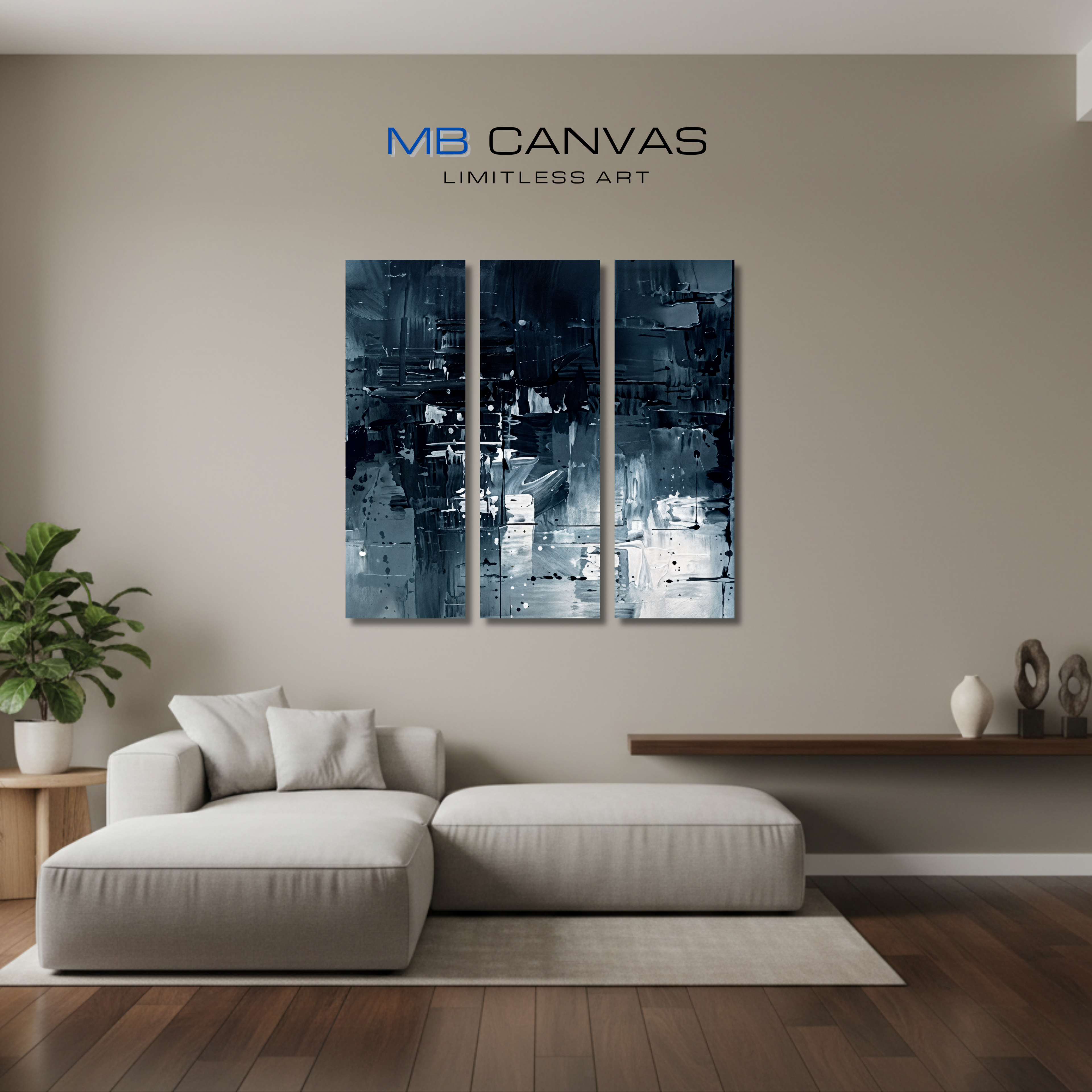 Amidst bundle triptych 4 3-panel shown in wall display view in 12 x 36 inch large size