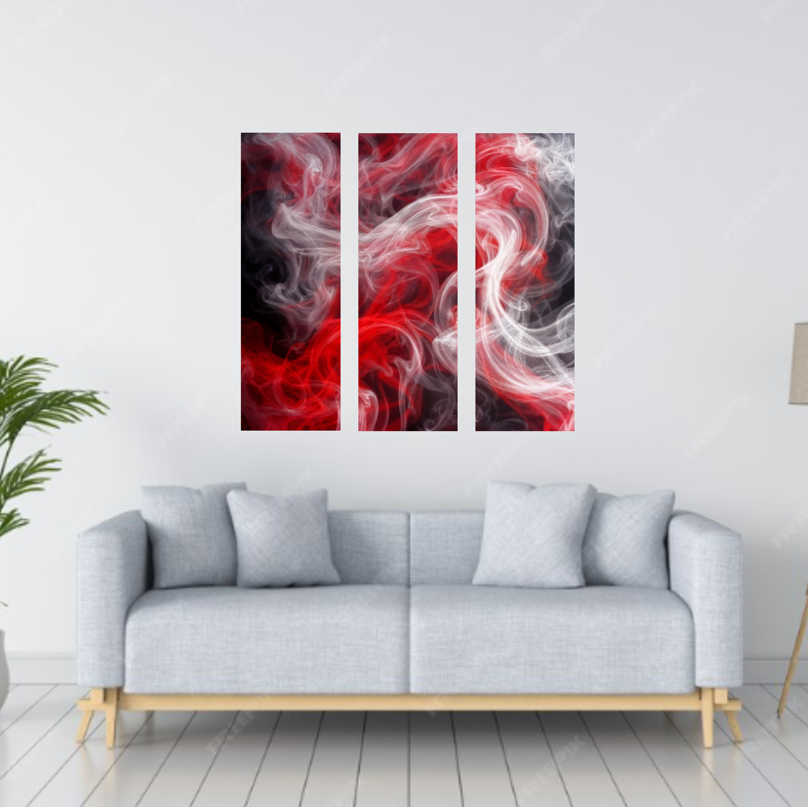 Charged bundle triptych 1 shown in wall display view in 12 x 36 inch large size