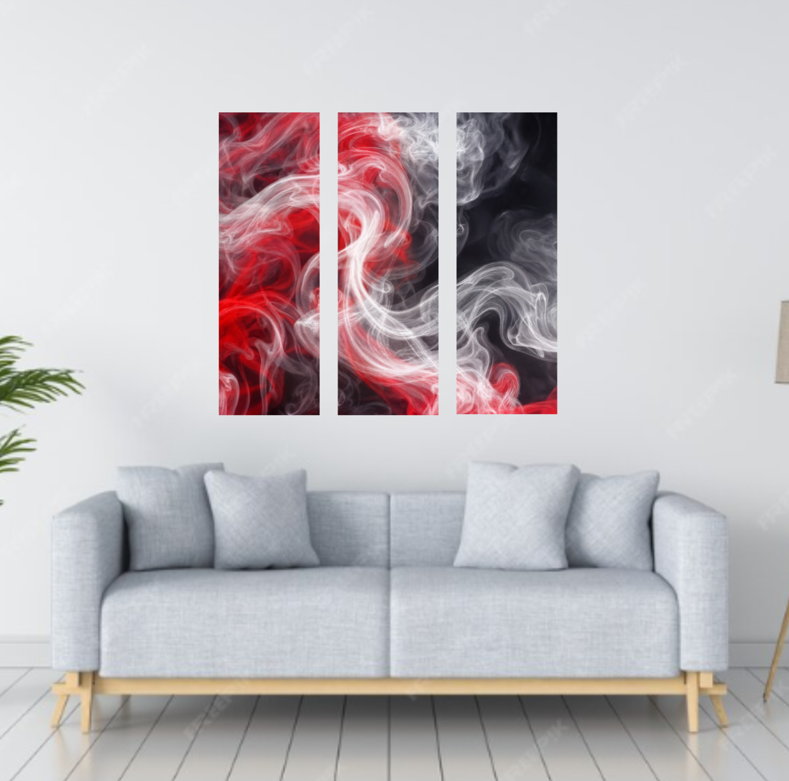 Charged bundle triptych 2 shown in wall display view in 12 x 36 inch large size