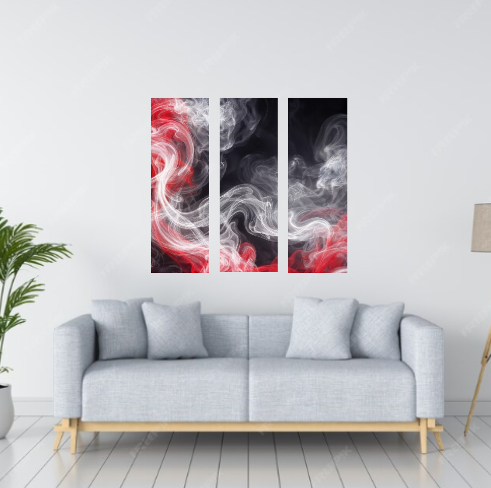Charged bundle triptych 3 shown in wall display view in 12 x 36 inch large size