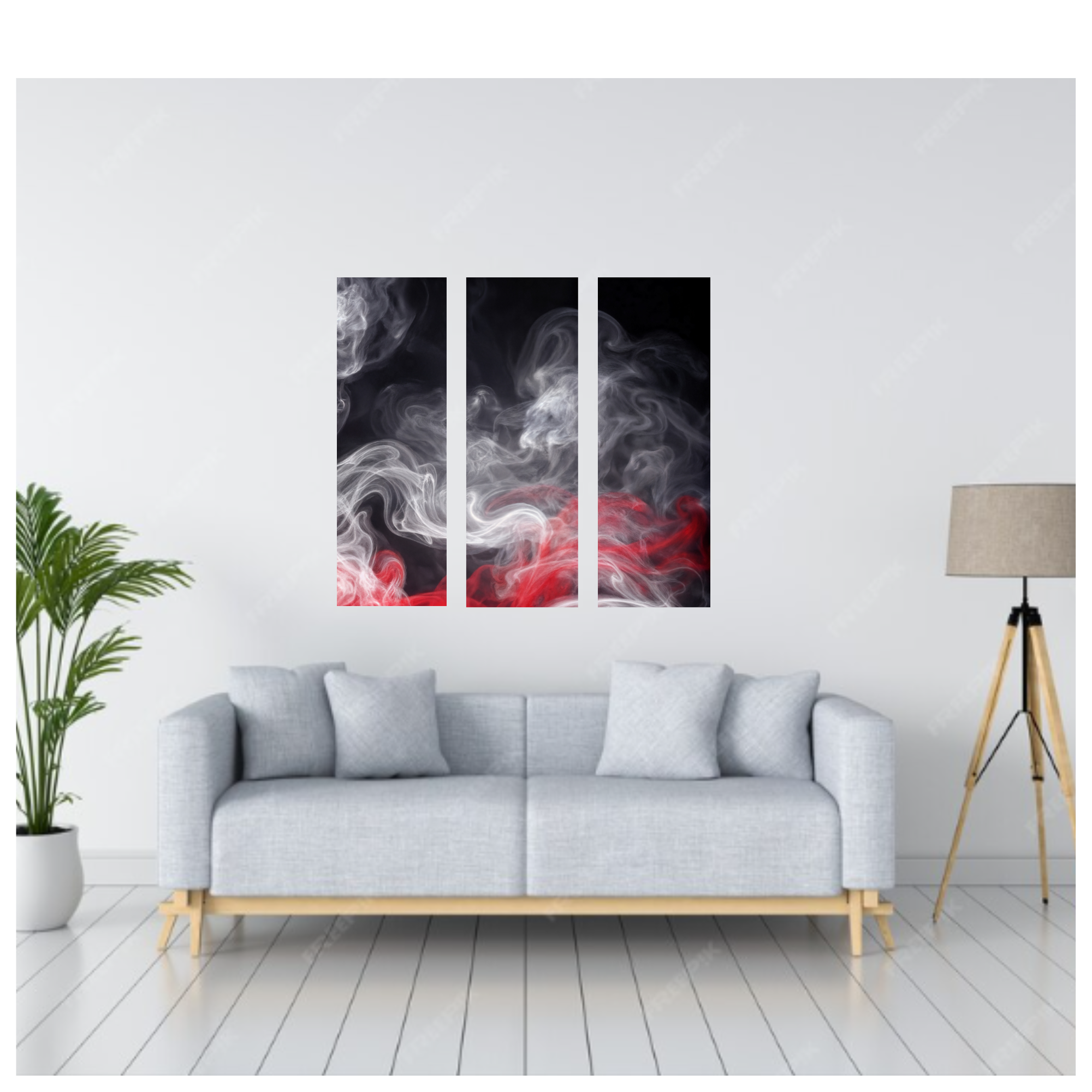 Charged bundle triptych 4 shown in wall display view in 12 x 36 inch large size