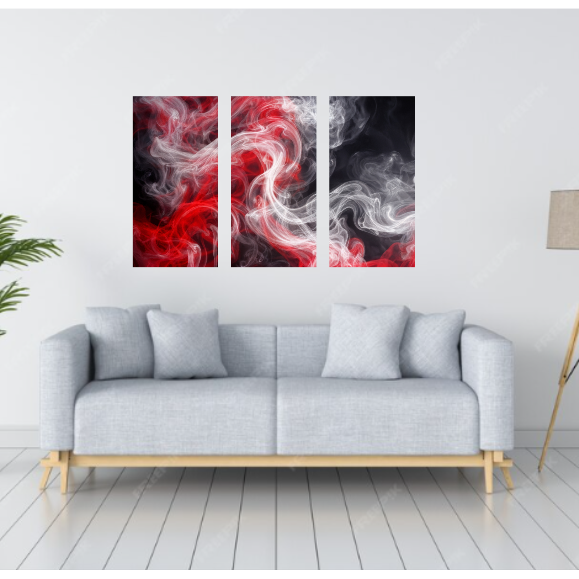 Charged bundle triptych 5 shown in wall display view in 10 x 20 inch universal size