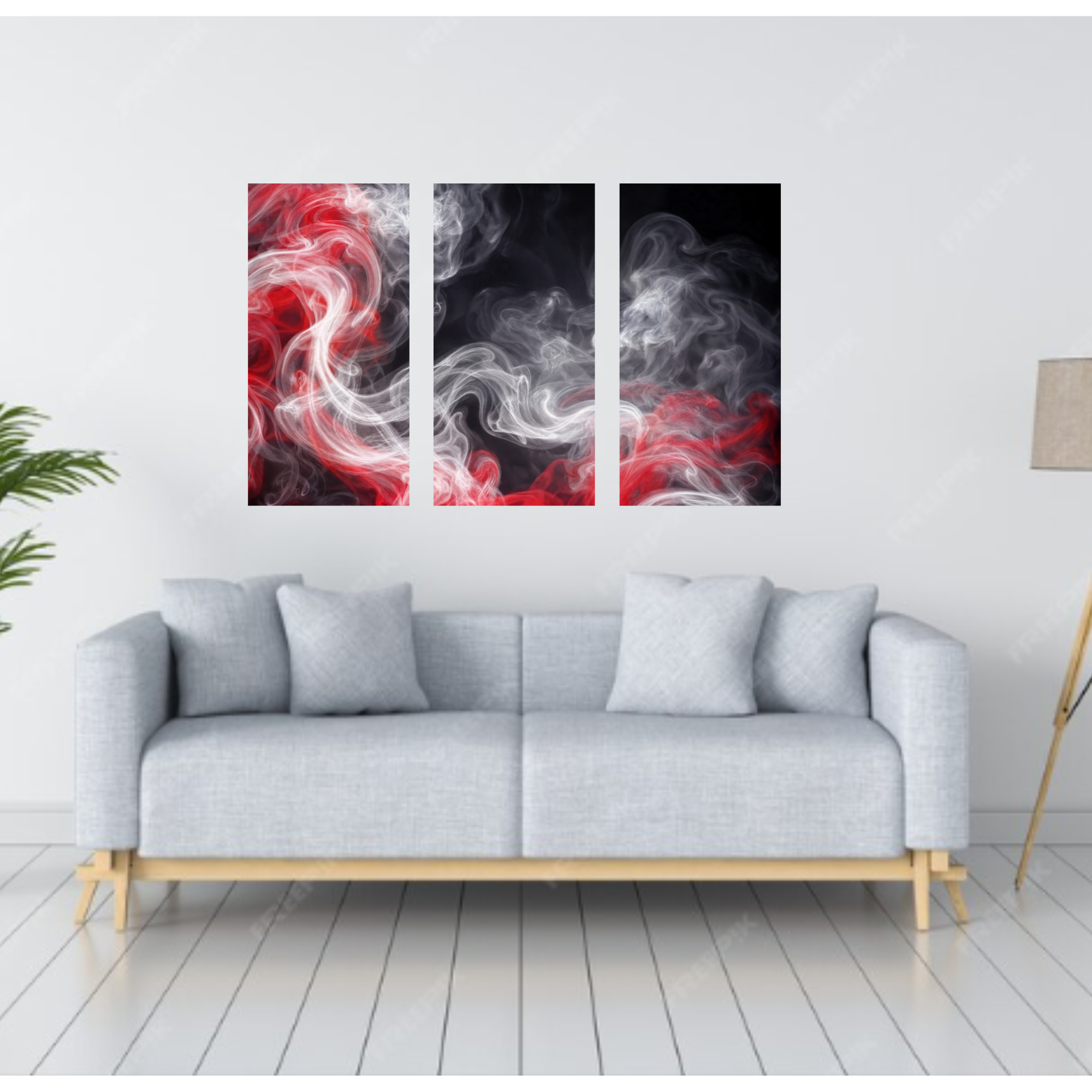 Charged bundle triptych 6 shown in wall display view in 10 x 20 inch universal size