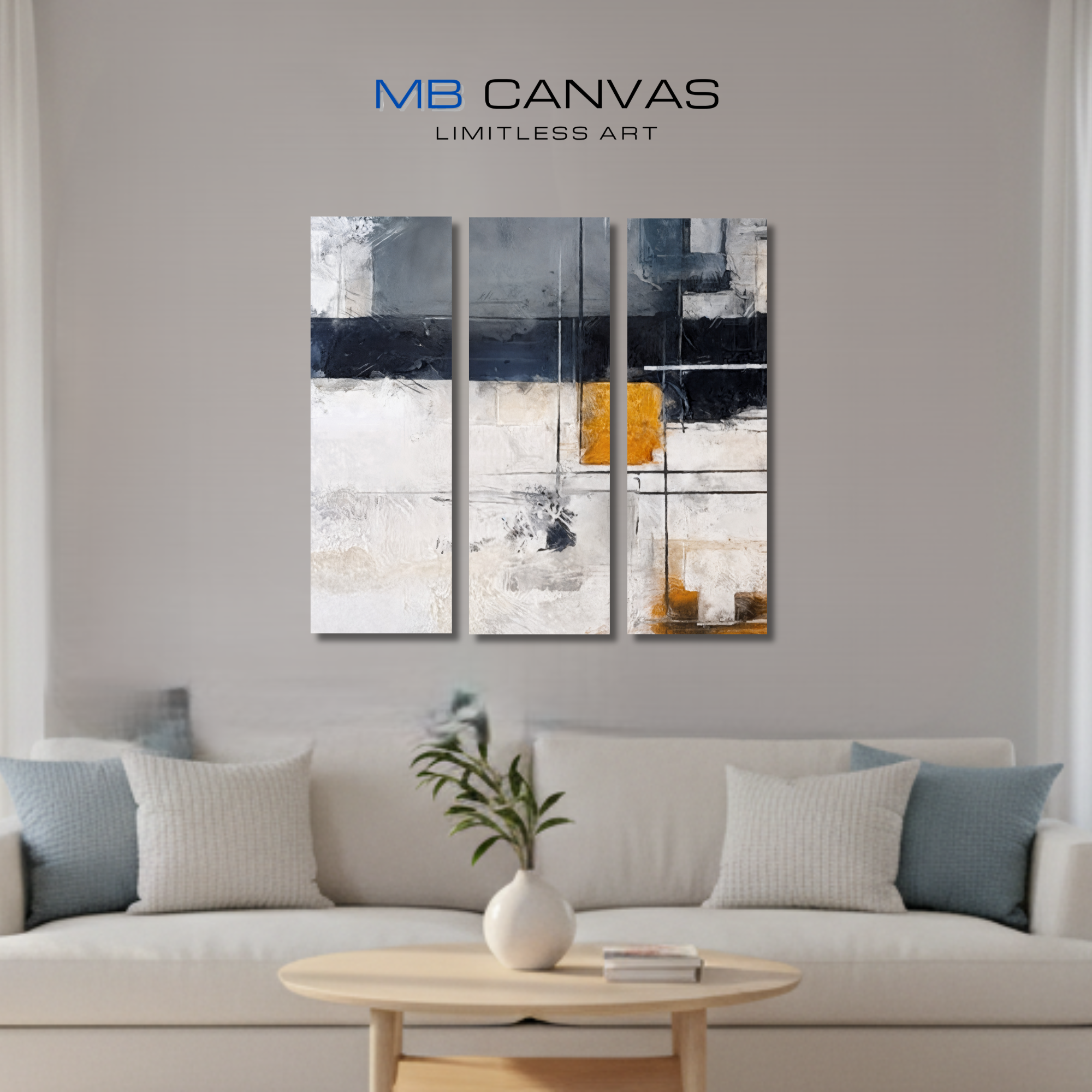 Chasm bundle triptych 1 3-panel urban shown in wall display view in 12 x 36 inch large size