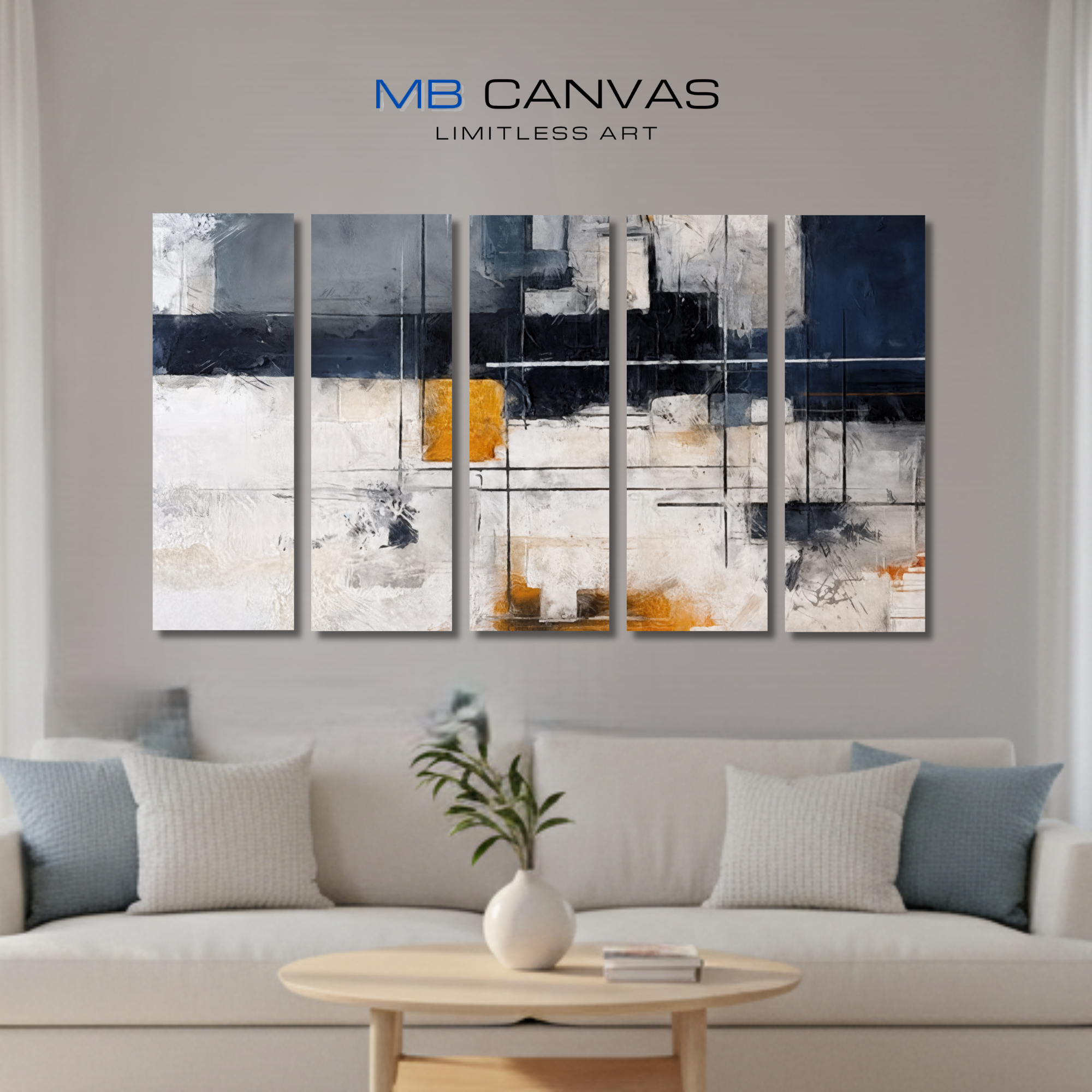 Chasm bundle strata 1 5-panel urban shown in wall display view in 12 x 36 inch large size
