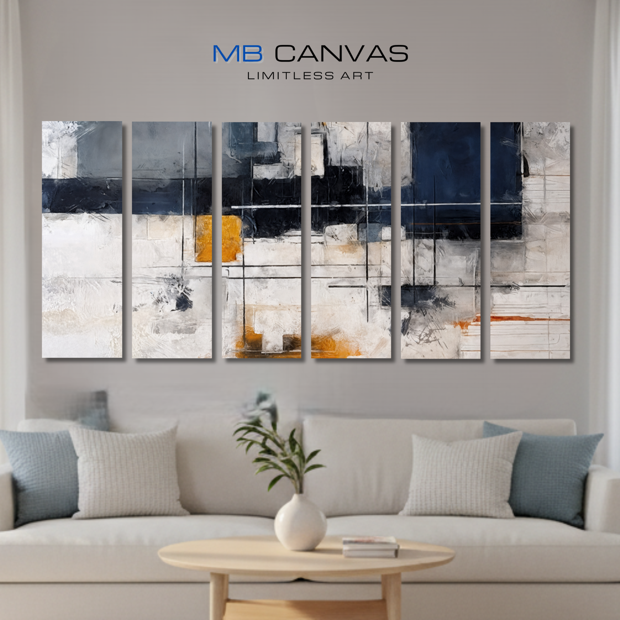 Chasm wall art product image as a bundle hexad 6-panel urban in 16 x 48 inch statement piece