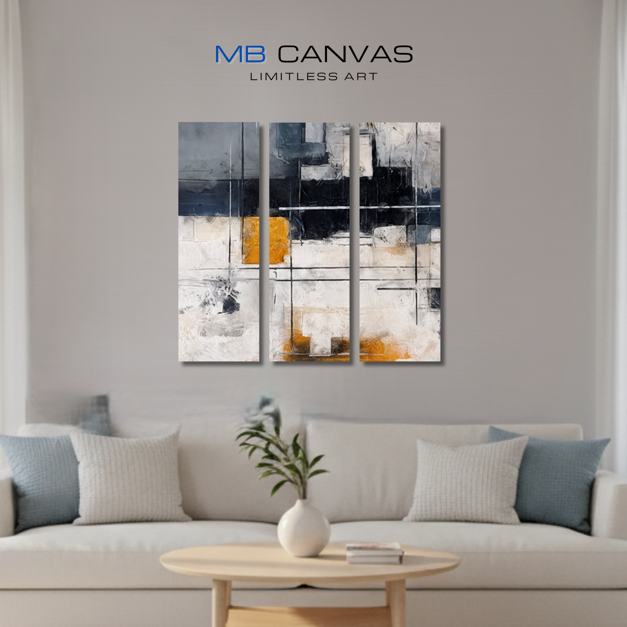 Chasm bundle triptych 2 3-panel urban shown in wall display view in 12 x 36 inch large size