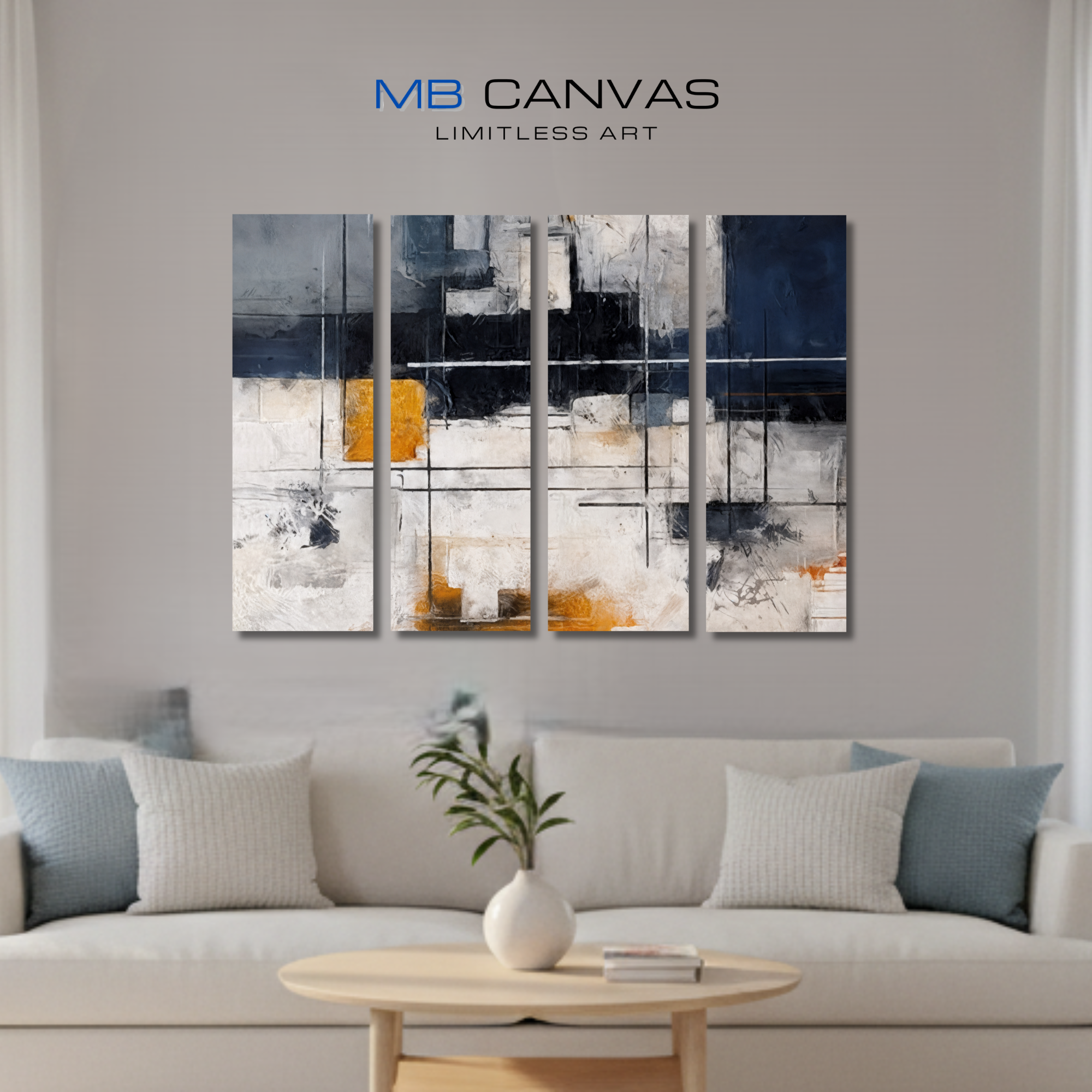 Chasm bundle tetrad 2 4-panel urban shown in wall display view in 12 x 36 inch large size