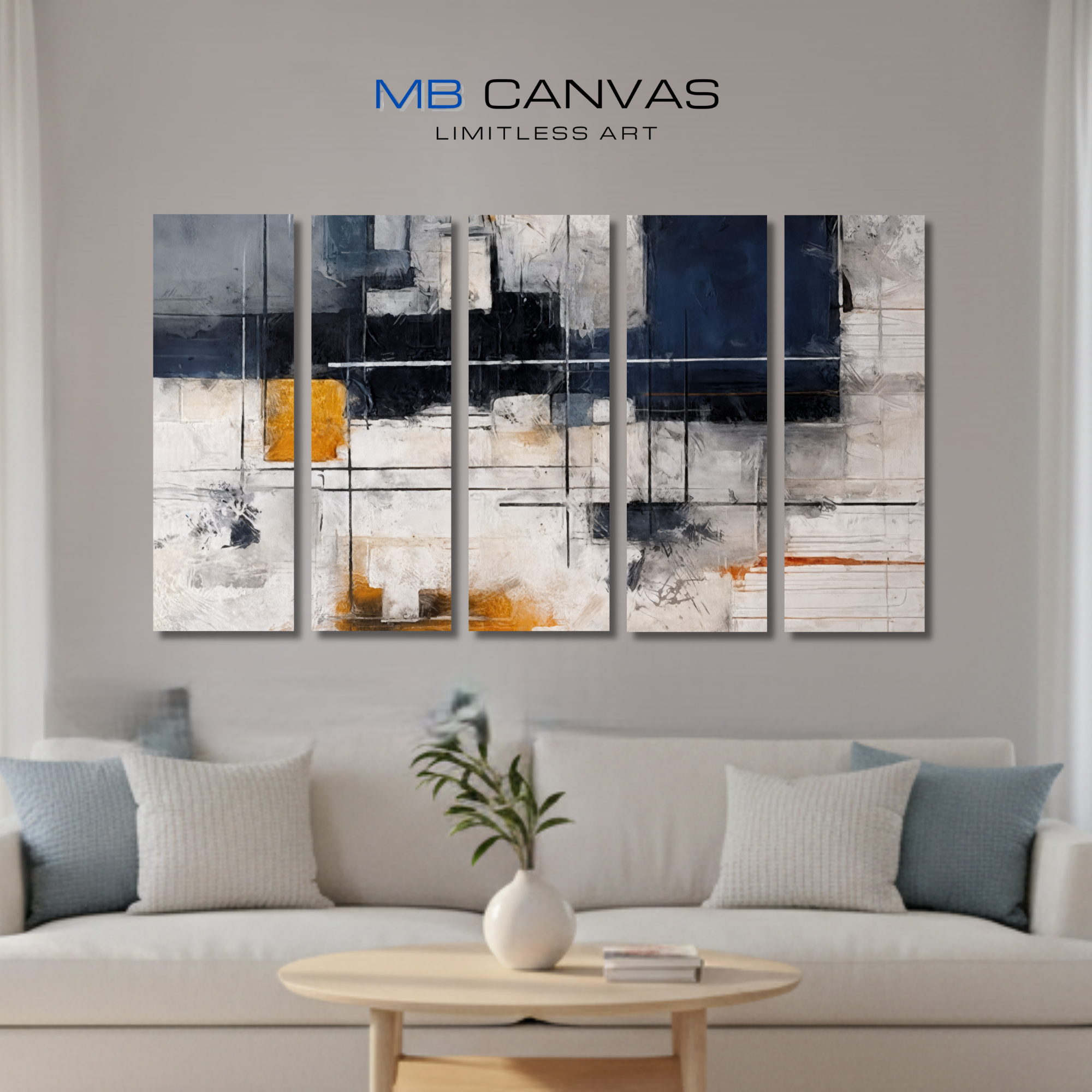 Chasm bundle strata 2 5-panel urban shown in wall display view in 12 x 36 inch large size
