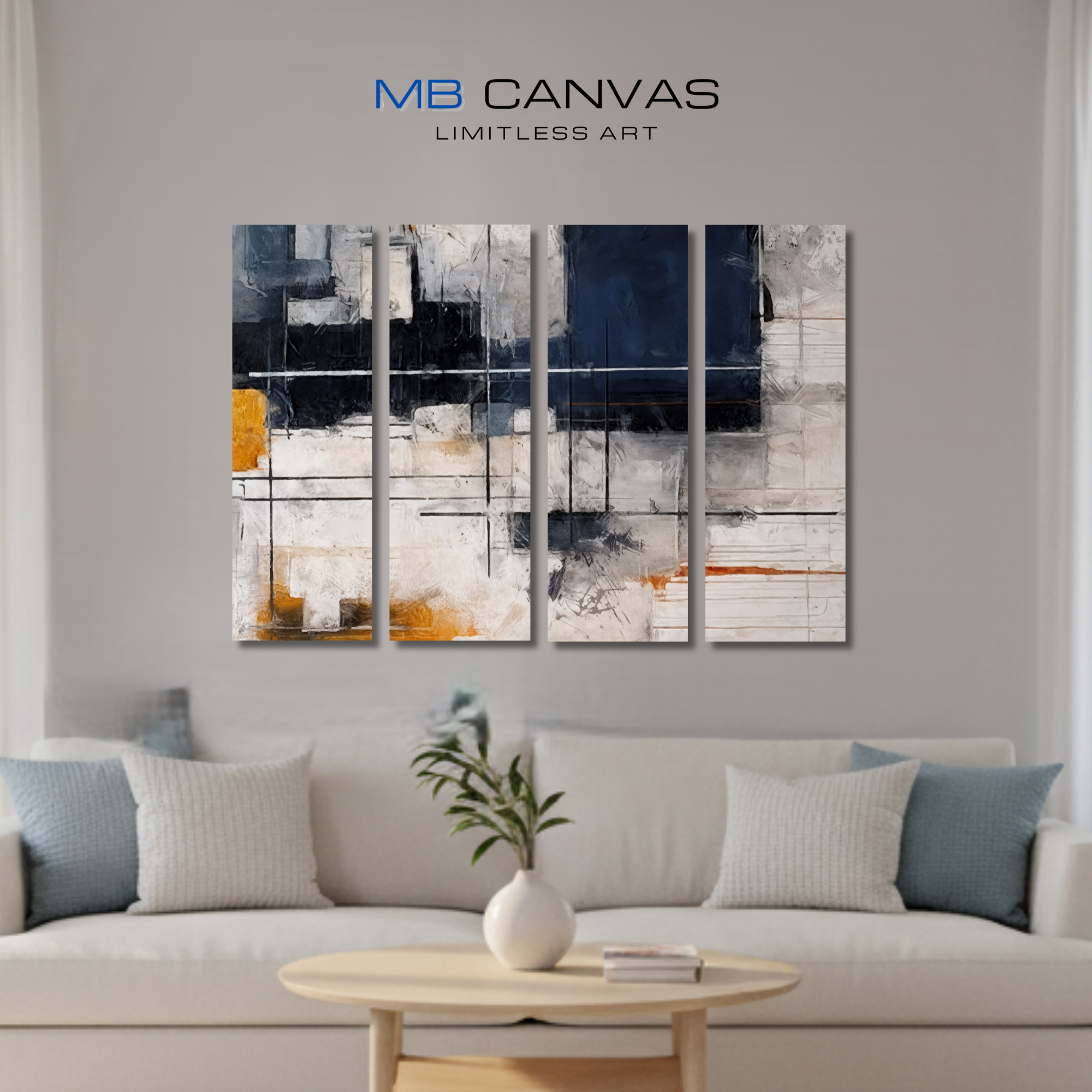 Chasm bundle tetrad 3 4-panel urban shown in wall display view in 12 x 36 inch large size