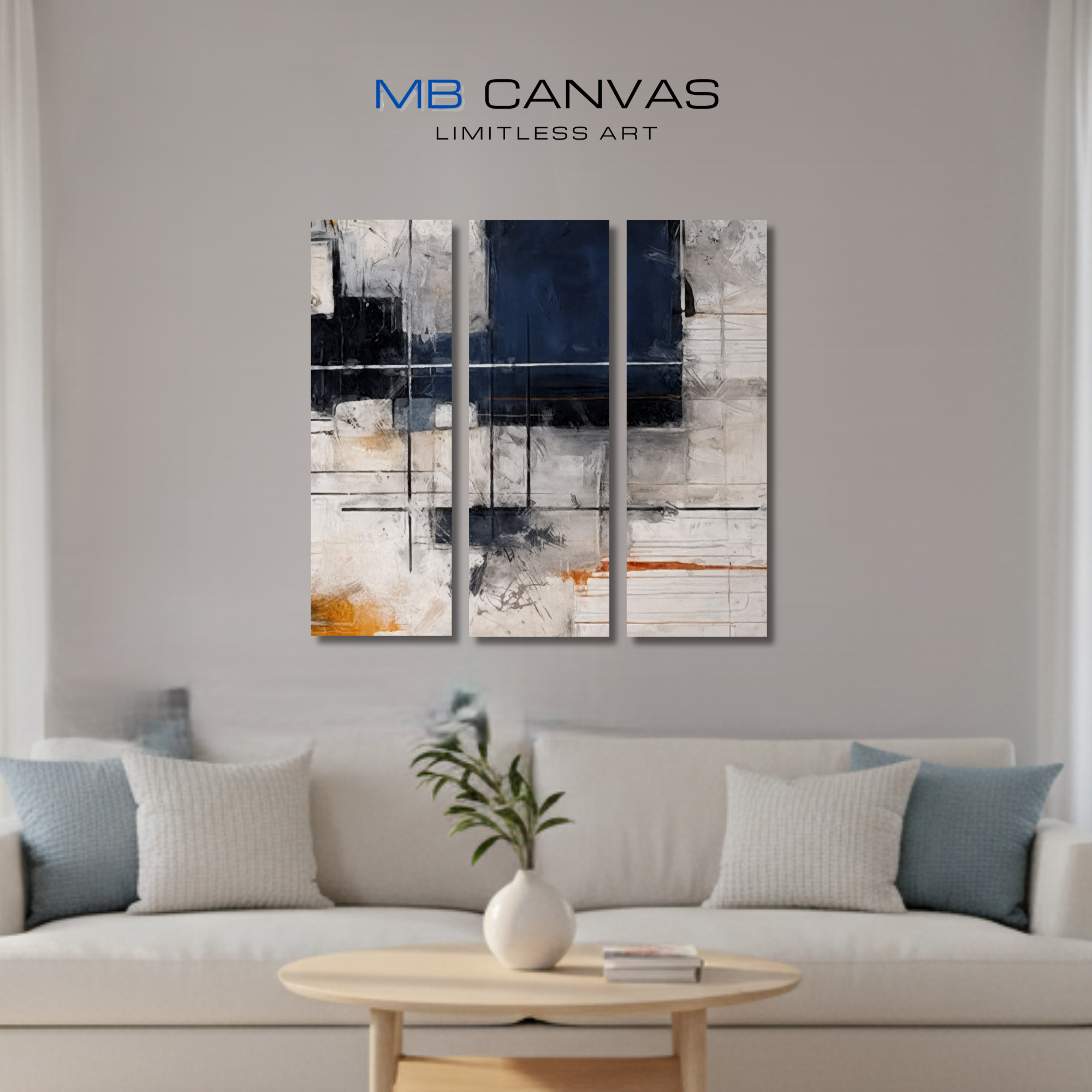 Chasm bundle triptych 4 3-panel urban shown in wall display view in 12 x 36 inch large size