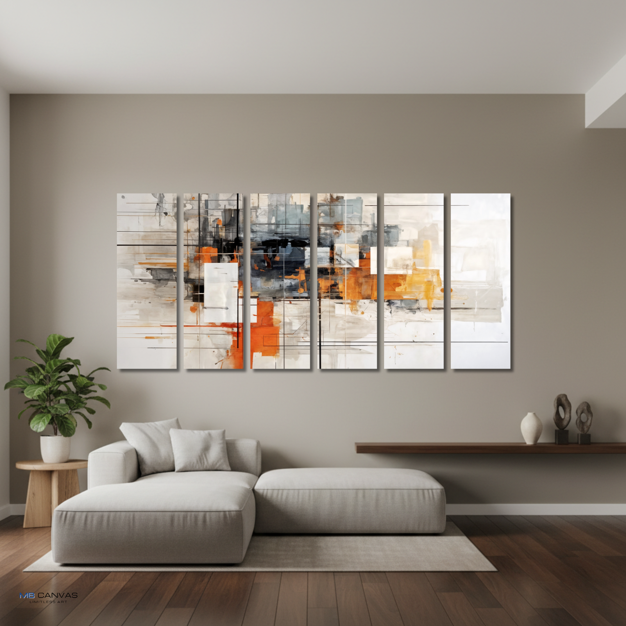 Corrupt wall art product image as a bundle hexad 6-panel in 16 x 48 inch statement piece