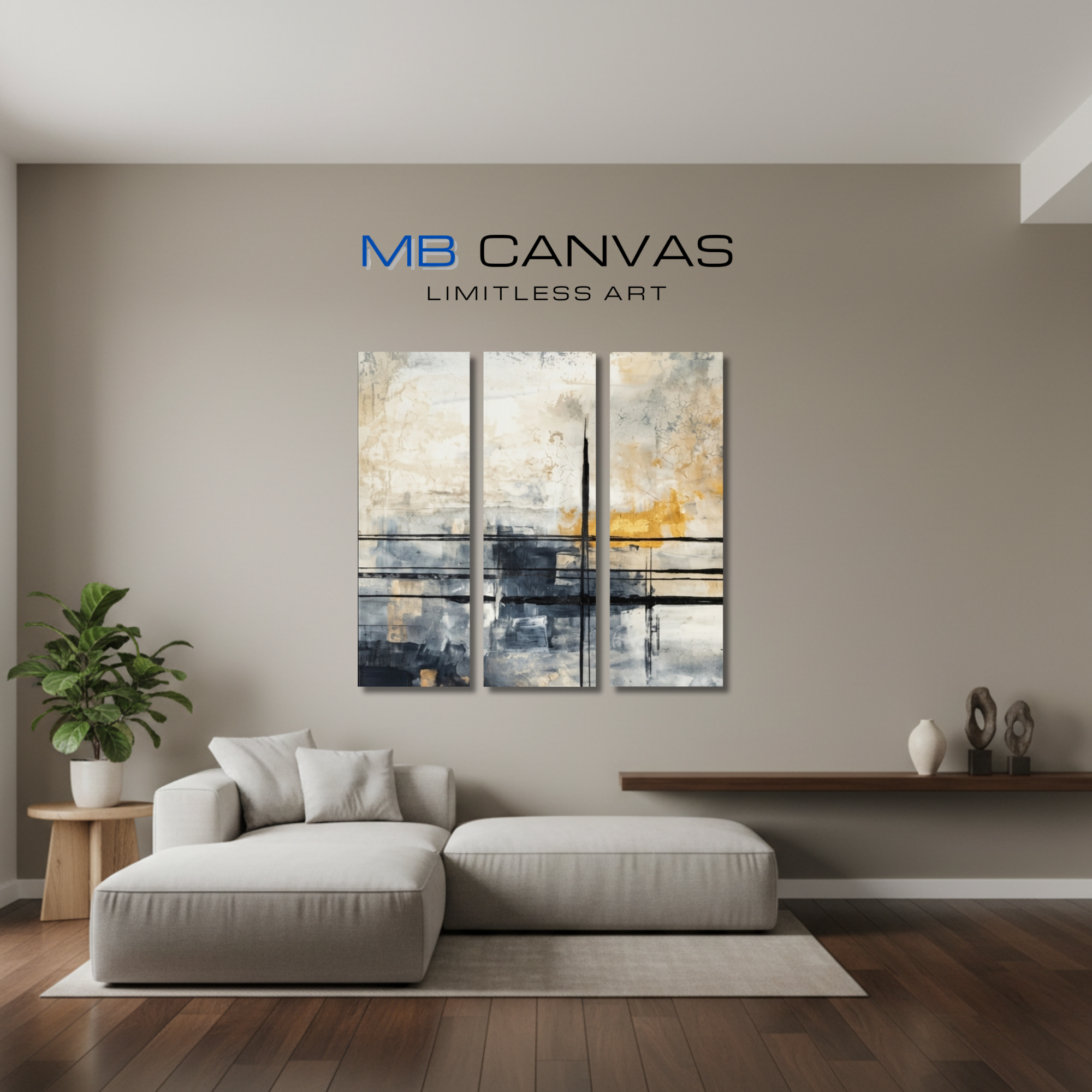 Elite bundle triptych 1 3-panel shown in wall display view in 12 x 36 inch large size