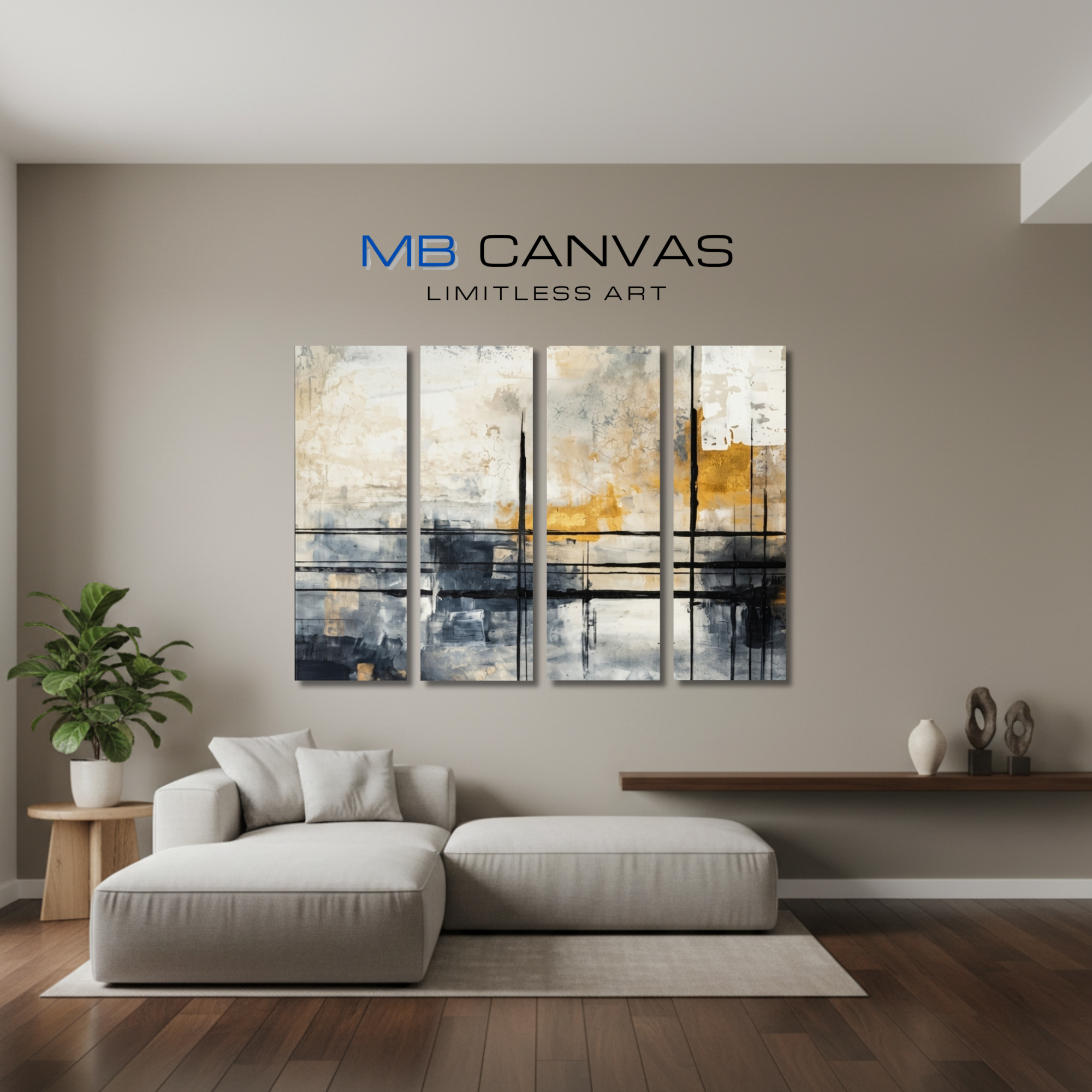 Elite bundle tetrad 1 4-panel shown in wall display view in 12 x 36 inch large size