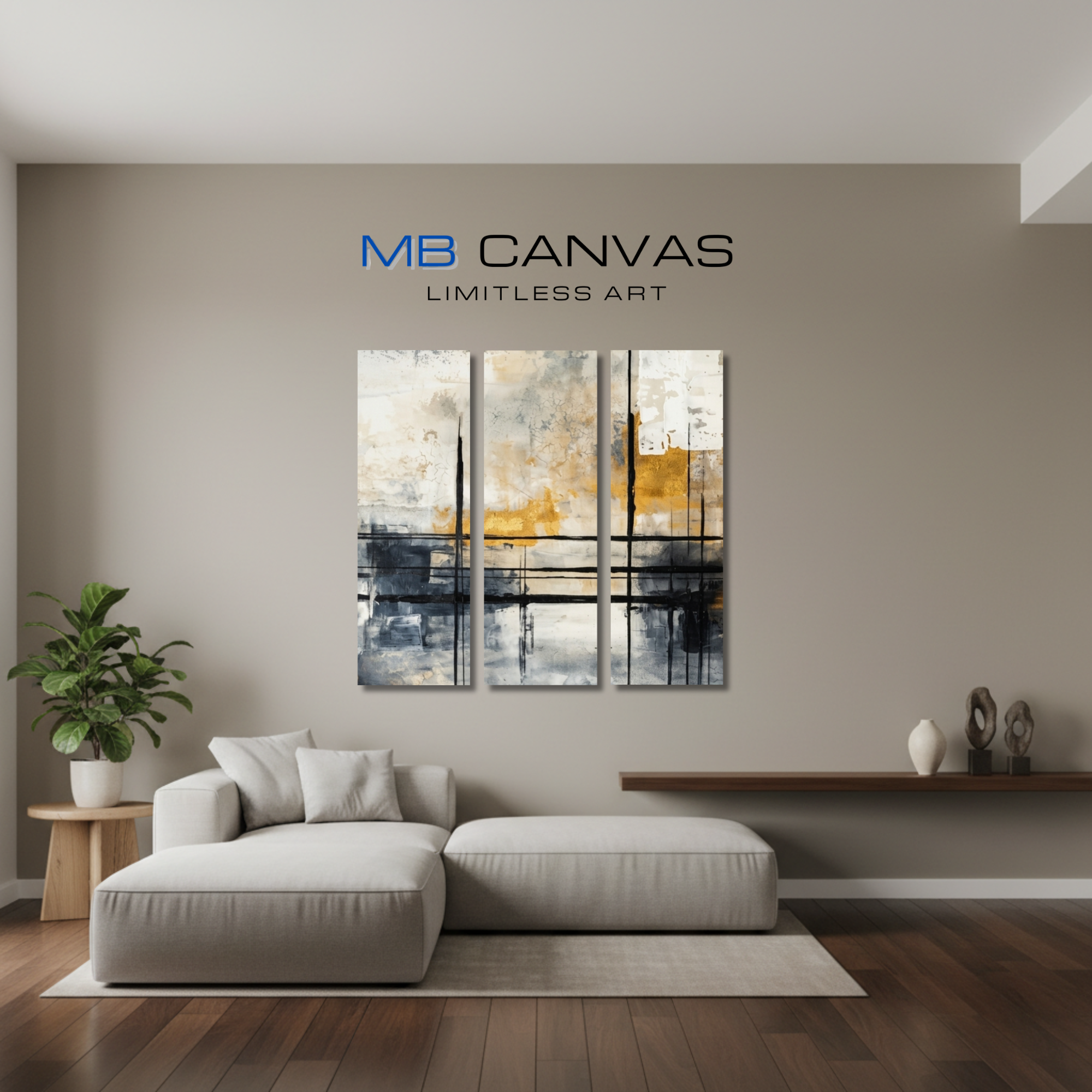 Elite bundle triptych 2 3-panel shown in wall display view in 12 x 36 inch large size