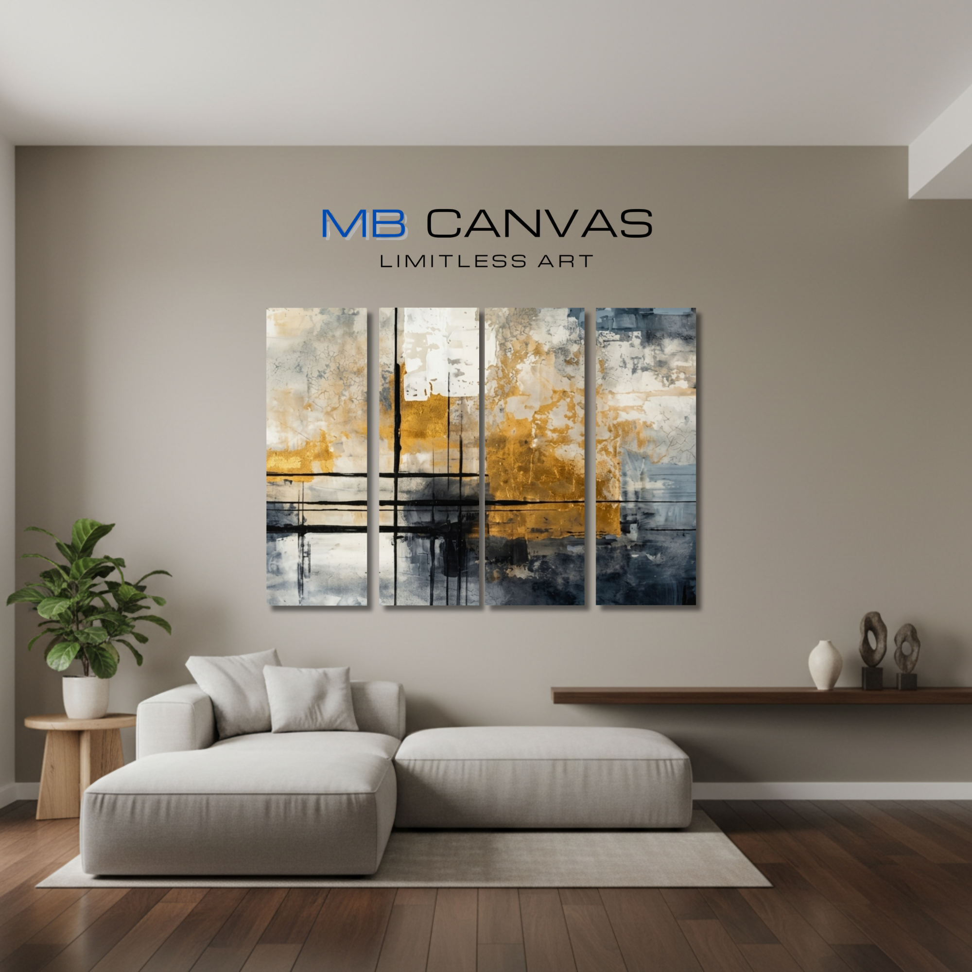 Elite bundle tetrad 3 4-panel shown in wall display view in 12 x 36 inch large size