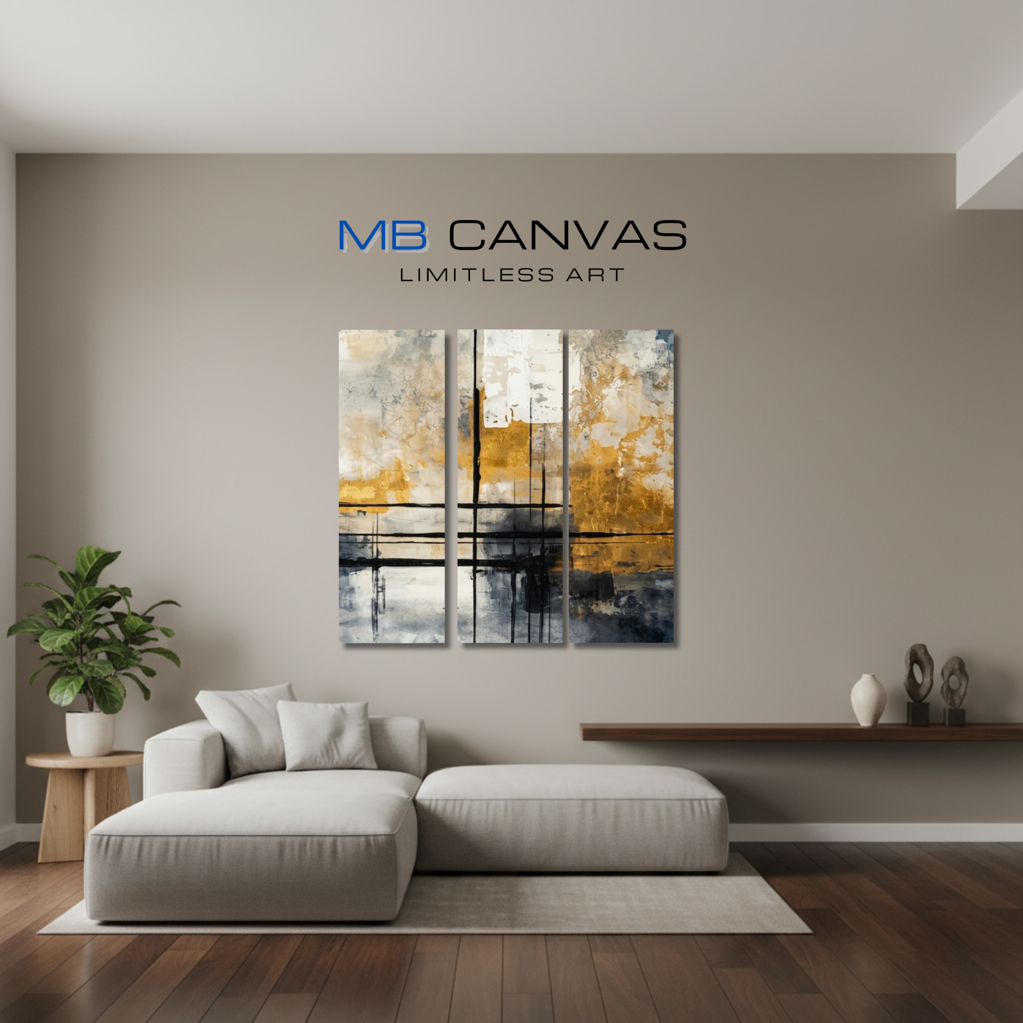 Elite bundle triptych 3 3-panel shown in wall display view in 12 x 36 inch large size