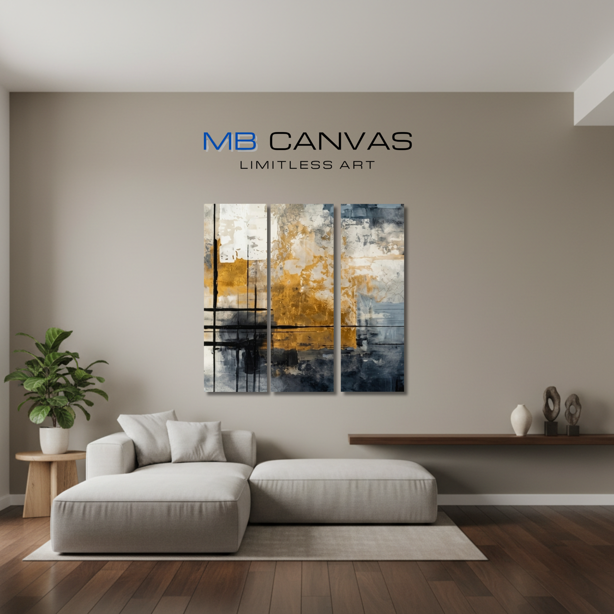 Elite bundle triptych 4 3-panel shown in wall display view in 12 x 36 inch large size