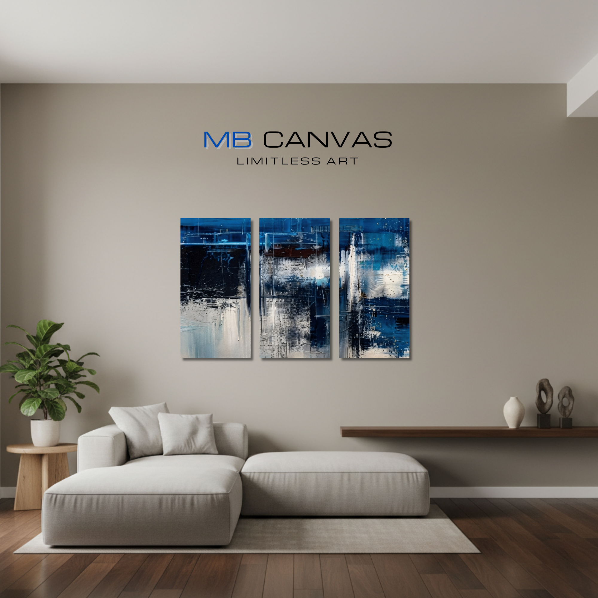 Isle bundle triptych 1 3-panel shown in wall display view in 12 x 24 inch universal size