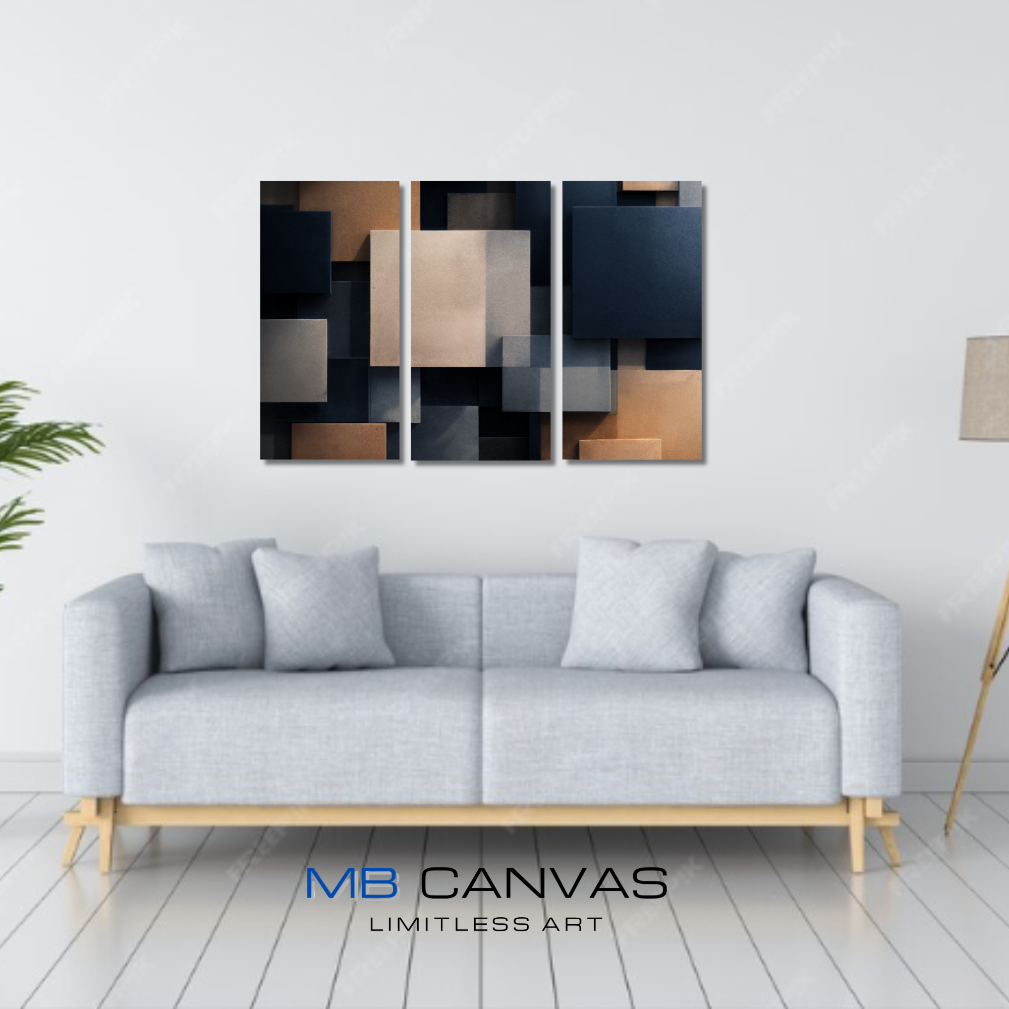 Monolith bundle triptych 5 shown in wall display view in 10 x 20 inch universal size